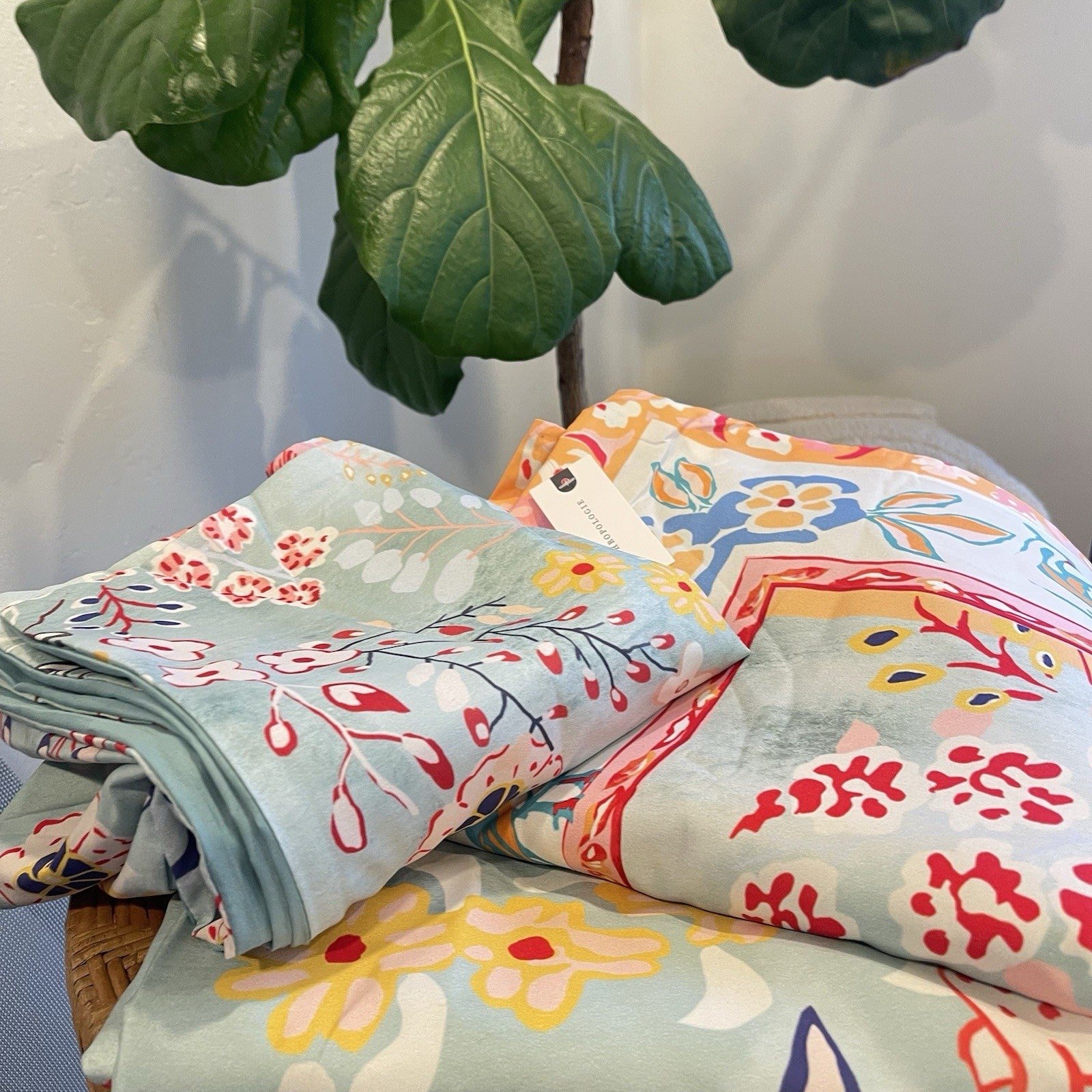 NEW Anthro Blue Jungle Multicolor Boho Queen / King Bedding Duvet & Sham Case