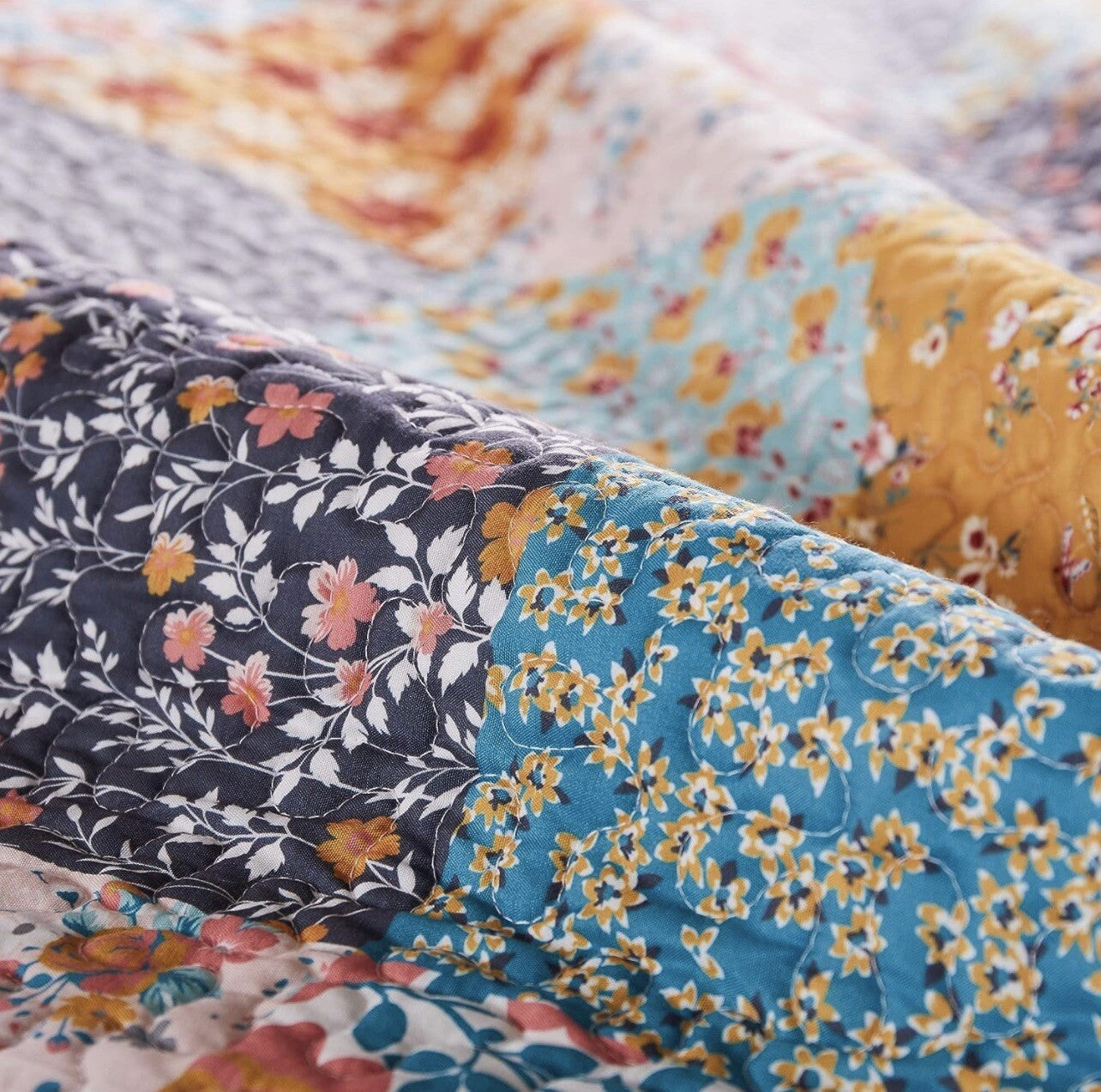 NEW Anthro Boho Cotton Colorful Floral Throw Blanket Bedspread Quilt - 50" x 60"