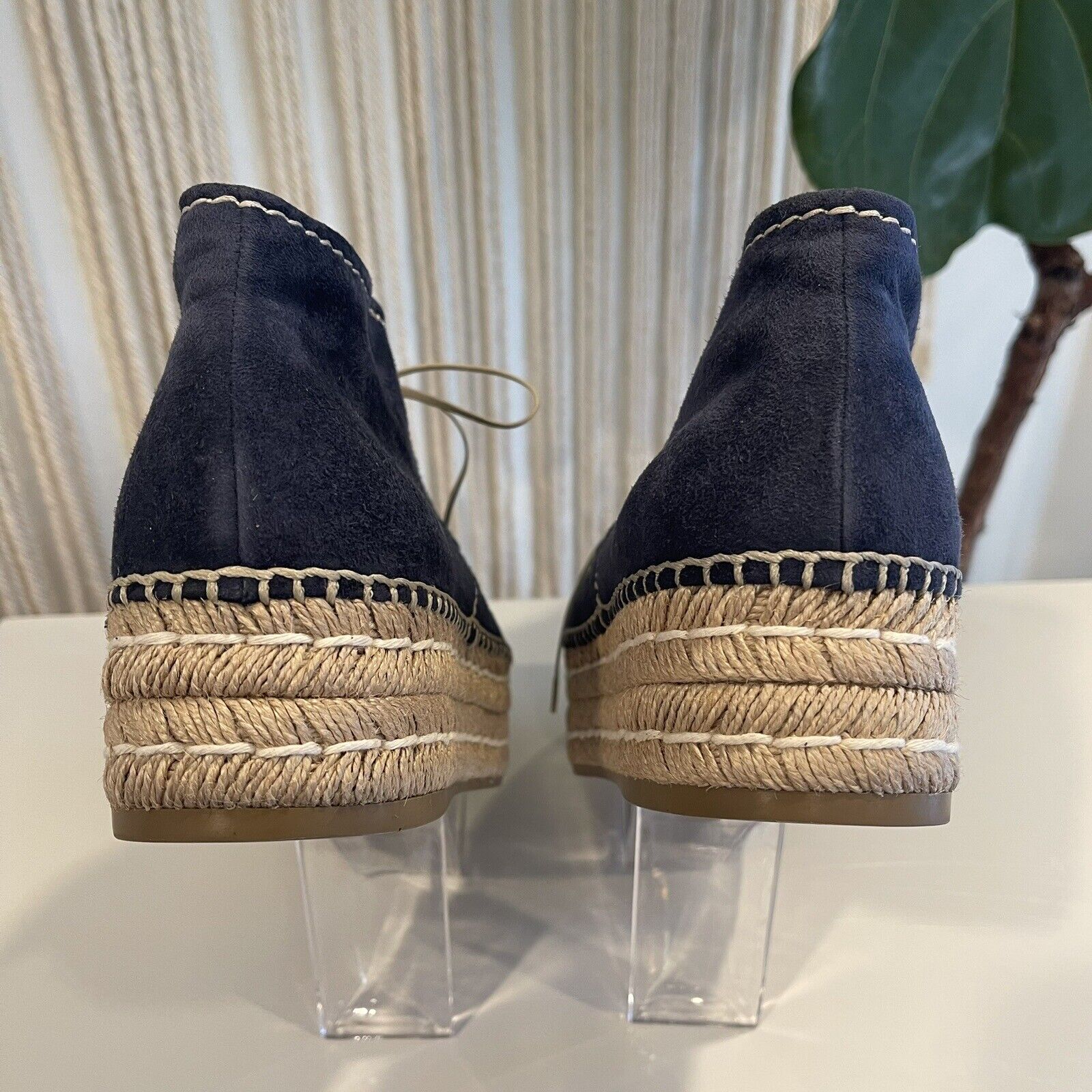 NEW Prada Blue Suede Rafia Espadrille Platform Flats Sneaker Shoe Boots - 40 / 9