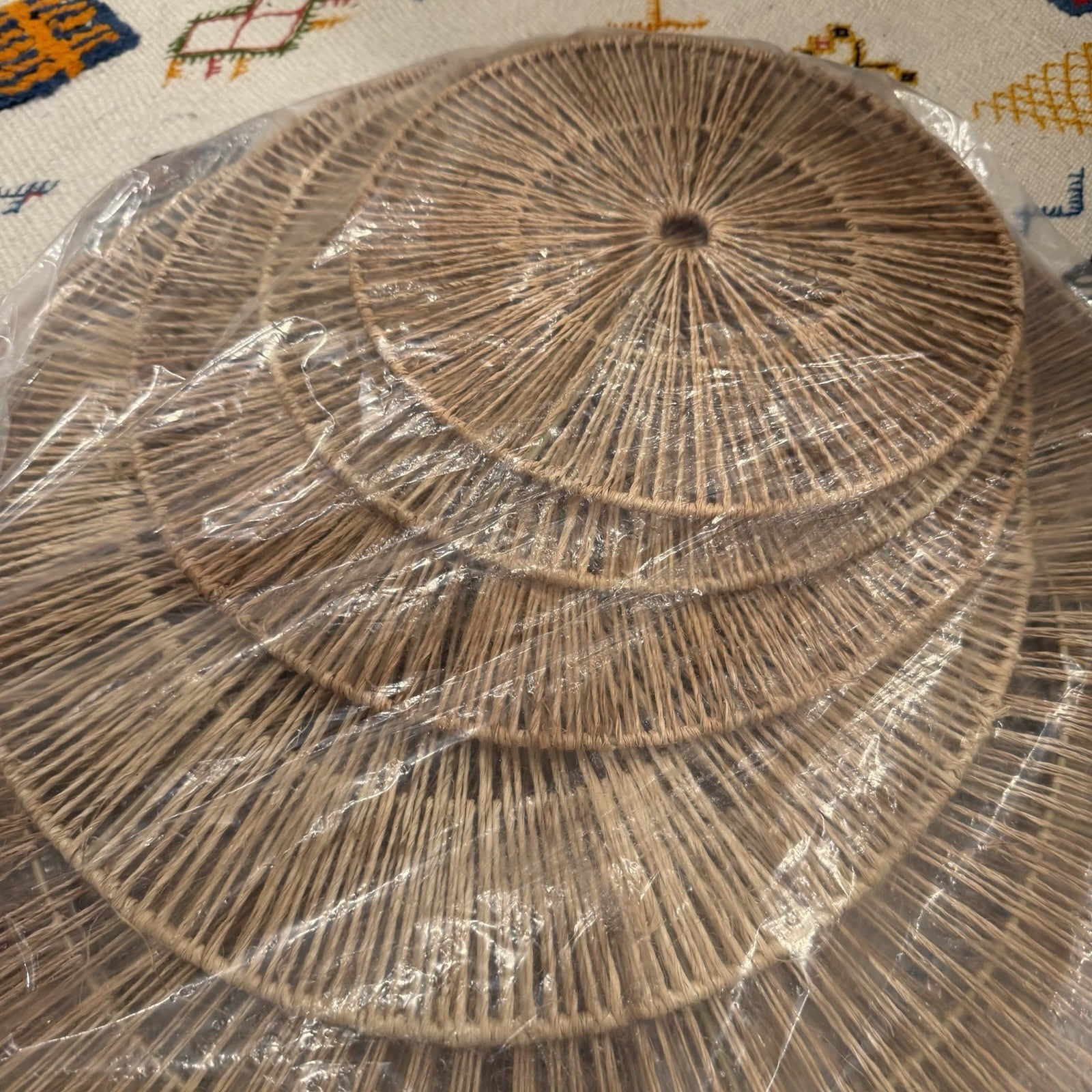 NEW West Elm 7-Piece Woven Wicker Rattan Round Boho Wall Decor Hanging Baskets