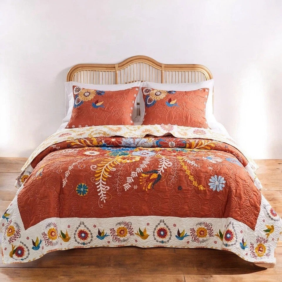 NEW Anthropologie Queen / King Reversible Boho Quilt Bedspread Bedding Sham Set
