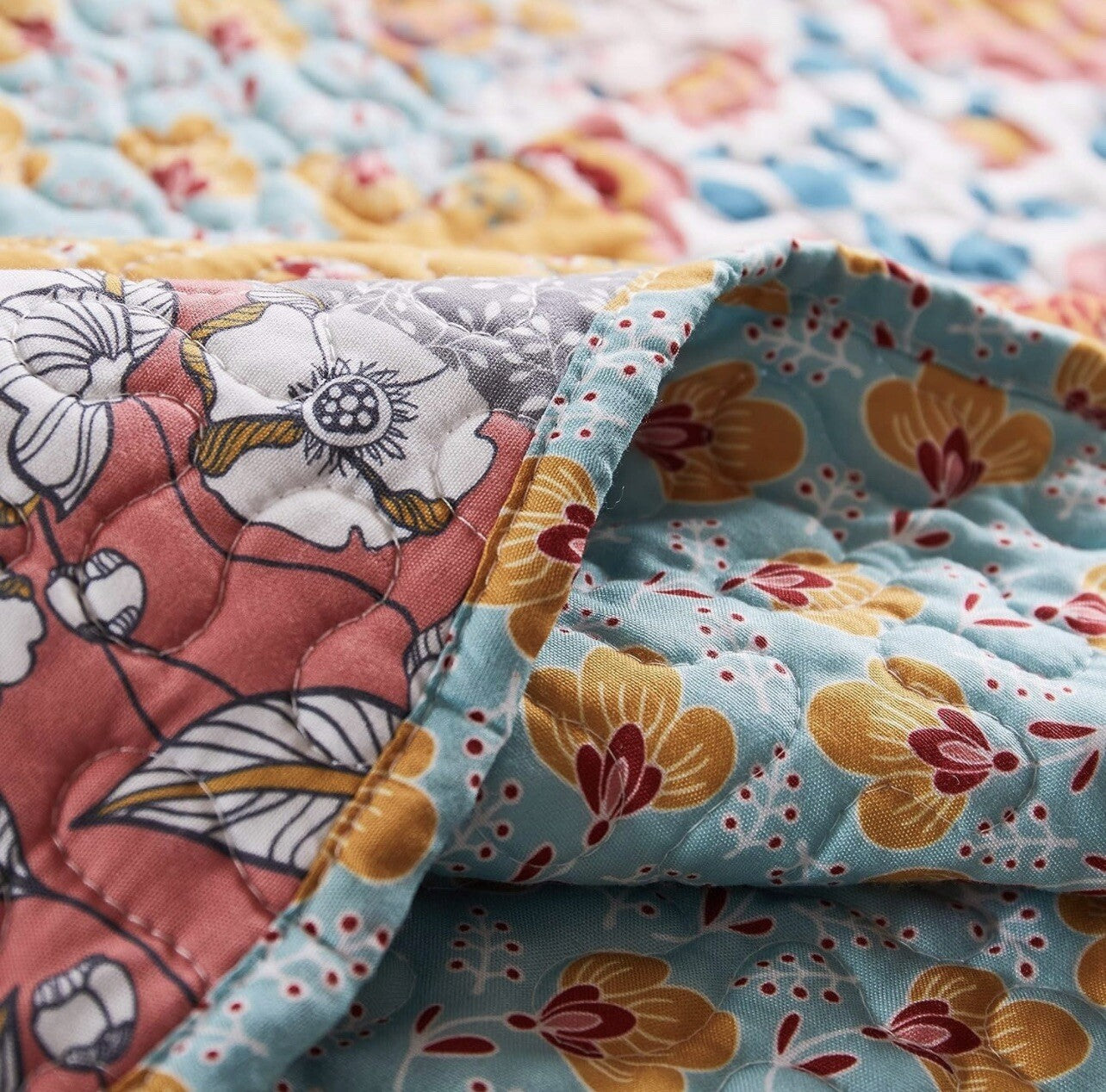 NEW Anthro Boho Cotton Colorful Floral Throw Blanket Bedspread Quilt - 50" x 60"