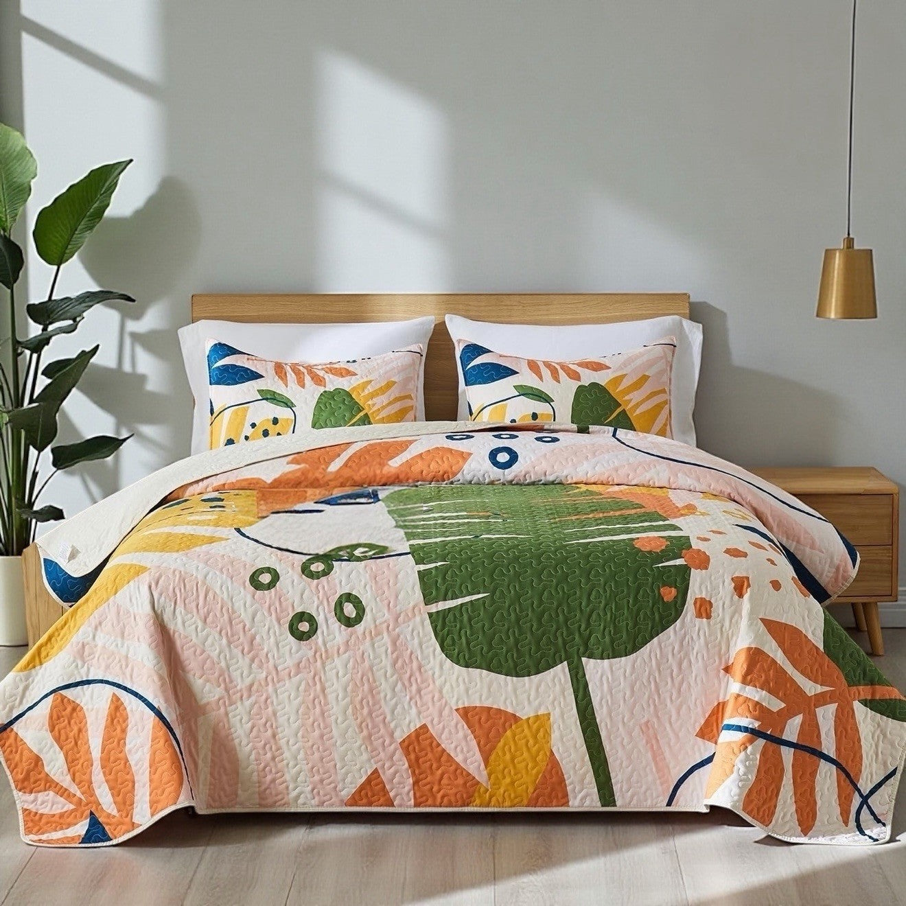 NEW Anthro Abstract Pattern Multicolor Boho Queen King Bedding Quilt & Sham Set