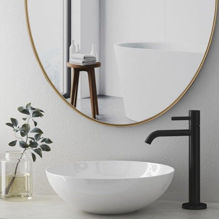 NEW West Elm XL Large Gold Framed Oval Vanity Wall Hanging Mirror - 22" x 30"