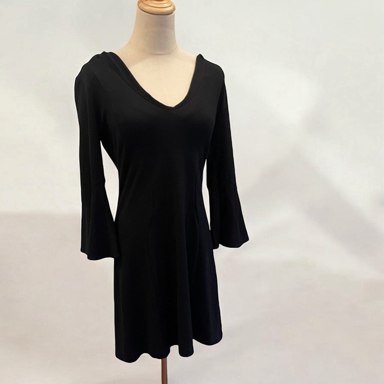 Amanda Uprichard Black Stretch Crepe Fresno Flair 3/4 Sleeve Dress Size Large