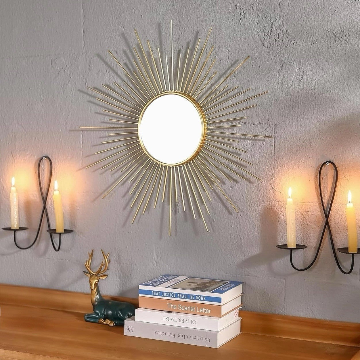 NEW West Elm Gold Retro Starburst Mid-Century Modern Hanging Wall Mirror - 24"