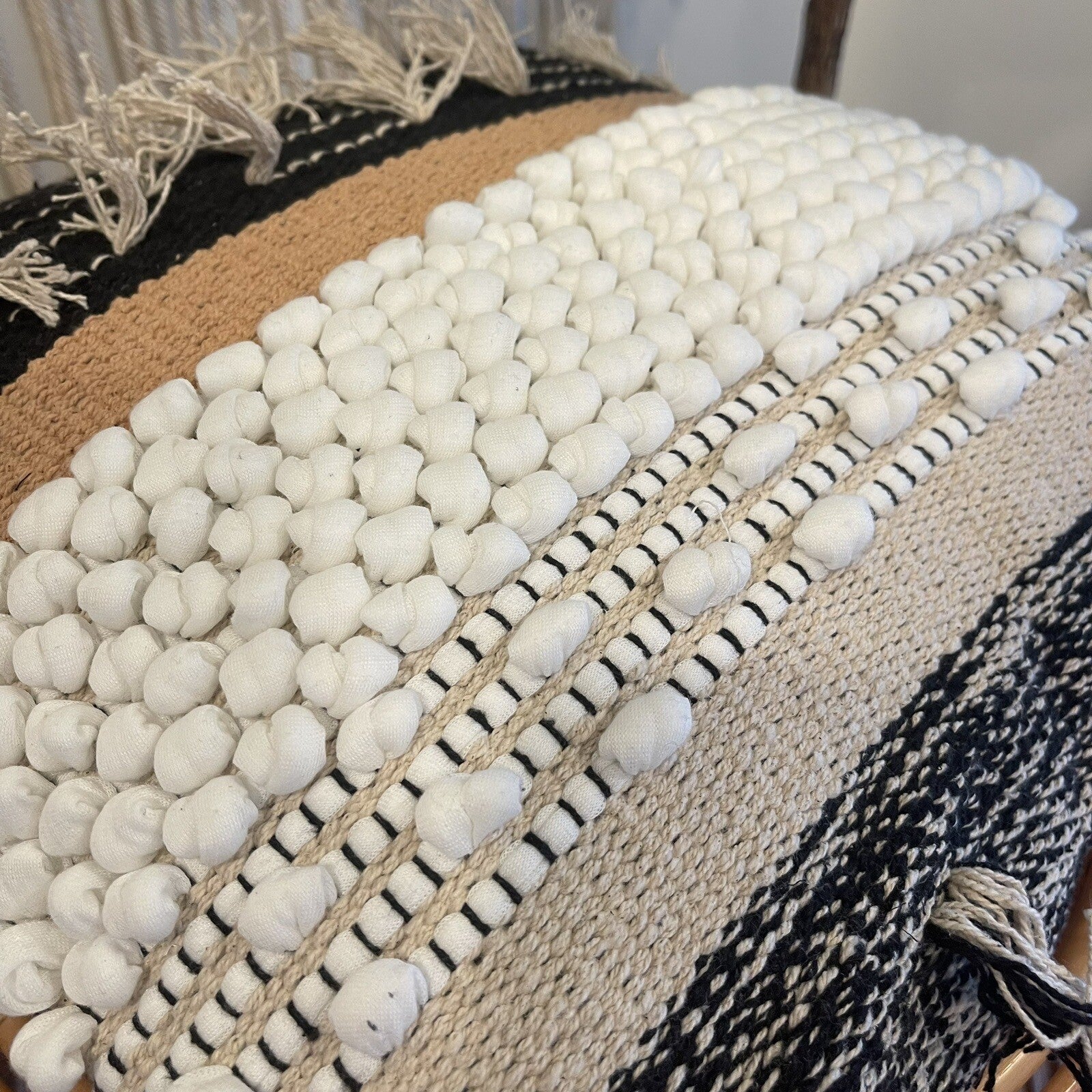 NEW West Elm Boho Pom Pom Tassel Throw Pillow Case Cover Sham - 18" x 18"