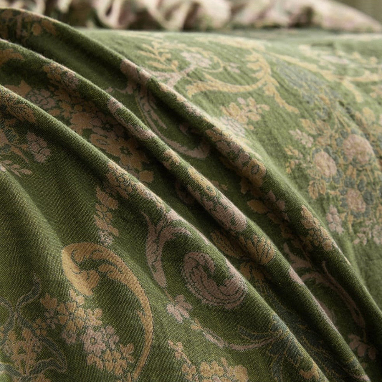 NEW Anthropologie Green Linen Reversible Queen / King Bedding Duvet & Sham Set