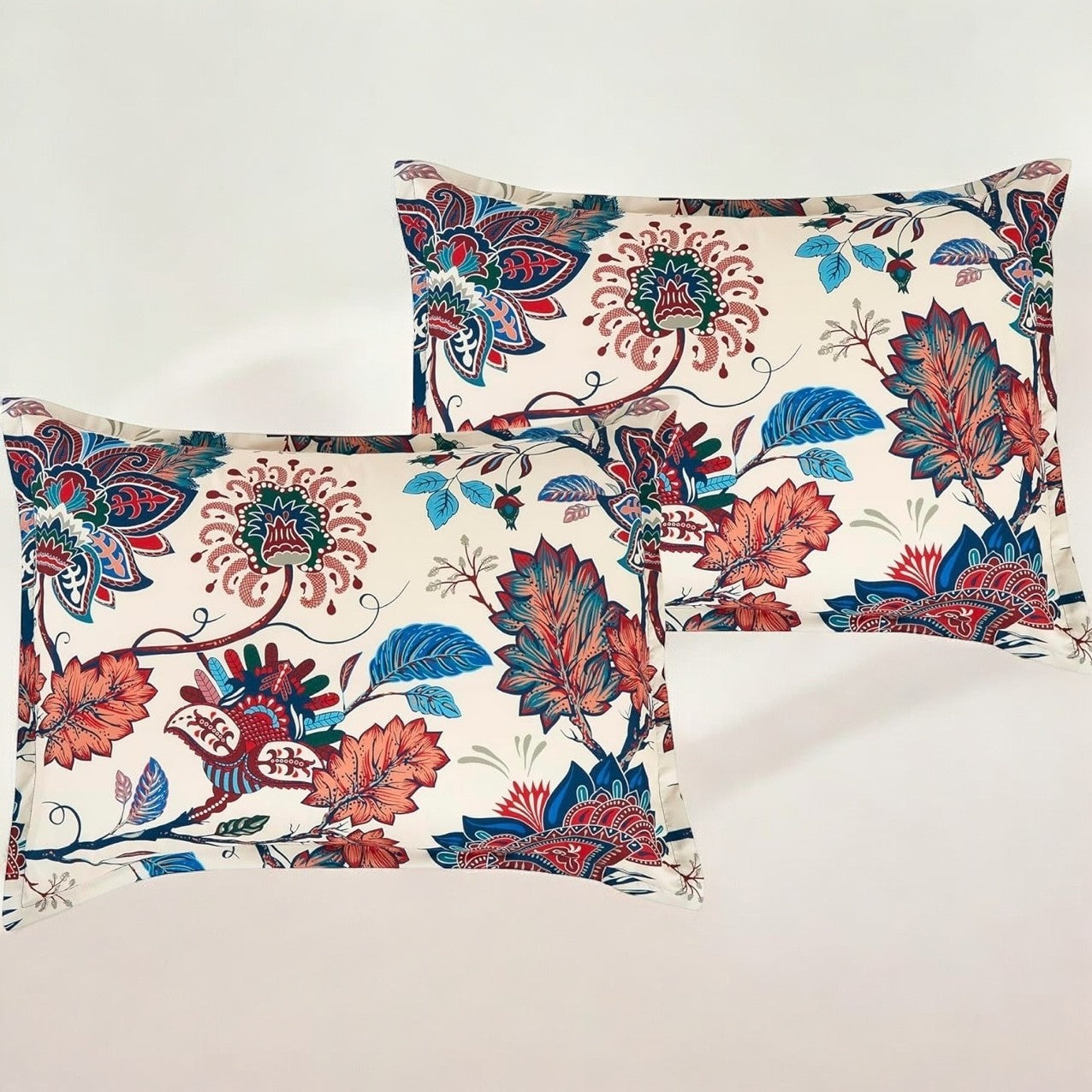 NEW Anthropologie Red Blue Floral Queen / King Boho Comforter Bedding & Sham Set