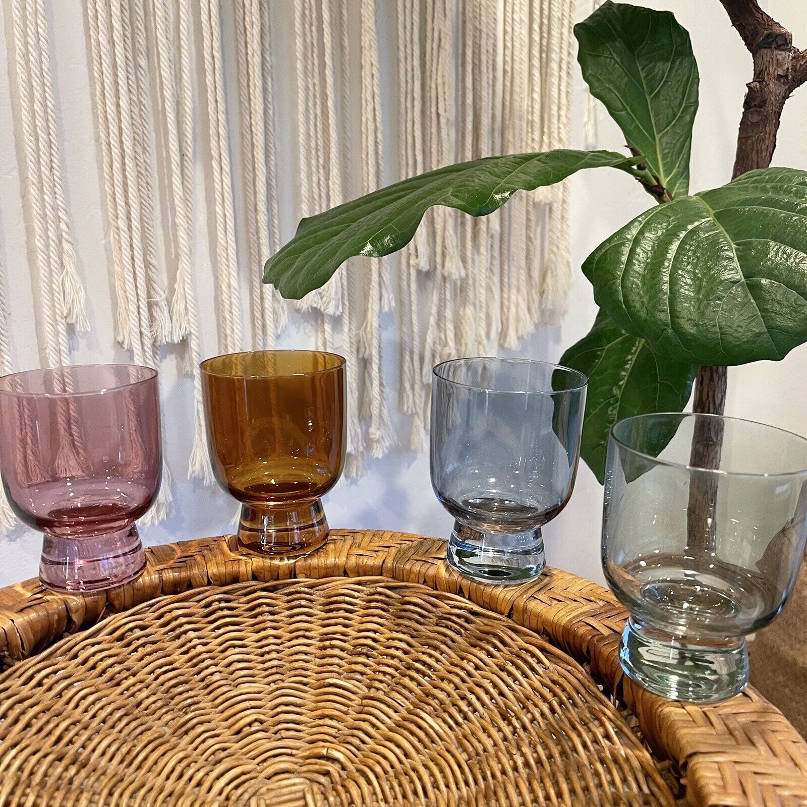 NEW Anthropologie Multicolor Crystal Glass Stemless Wine Glasses Tumblers Set 4