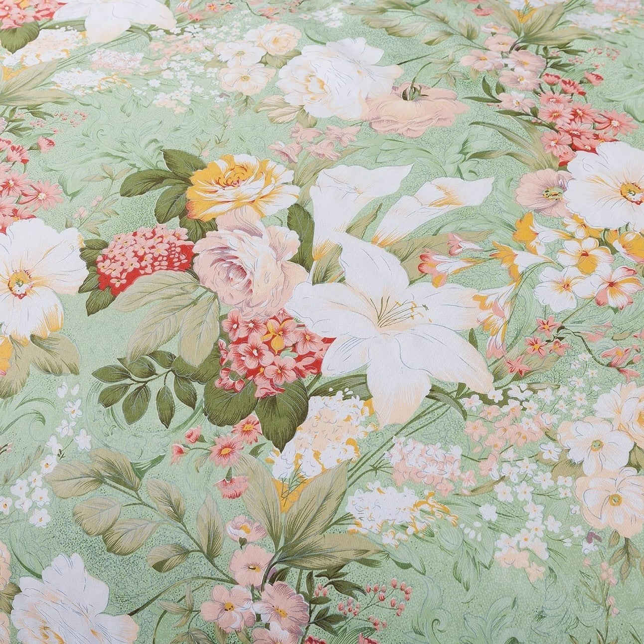 NEW Anthro Green Pink Floral Cotton Queen / King Cotton Bedding Duvet & Sham Set