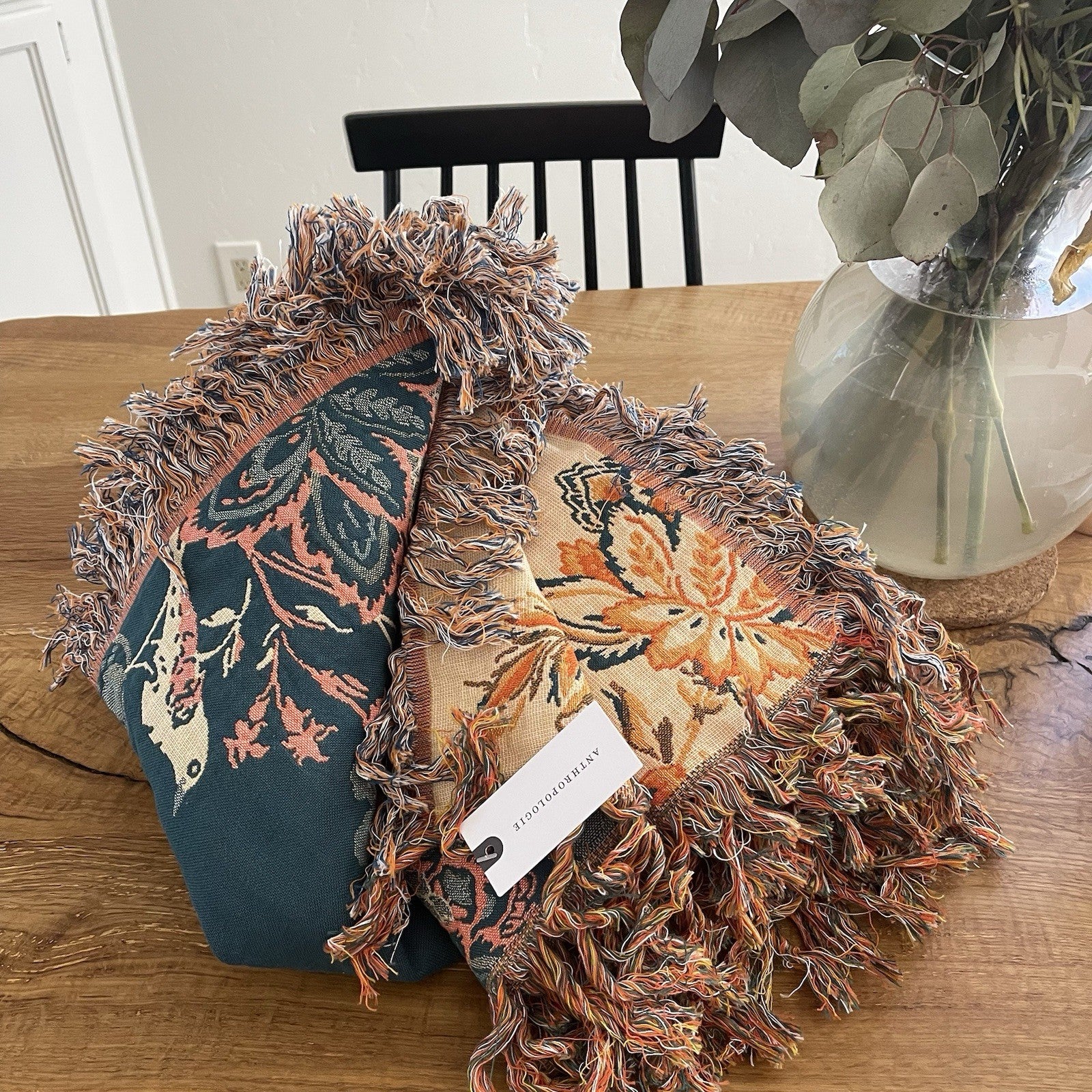 NEW Anthropologie Boho Floral Orange Teal Throw Blanket Bedspread Quilt 80 x 90