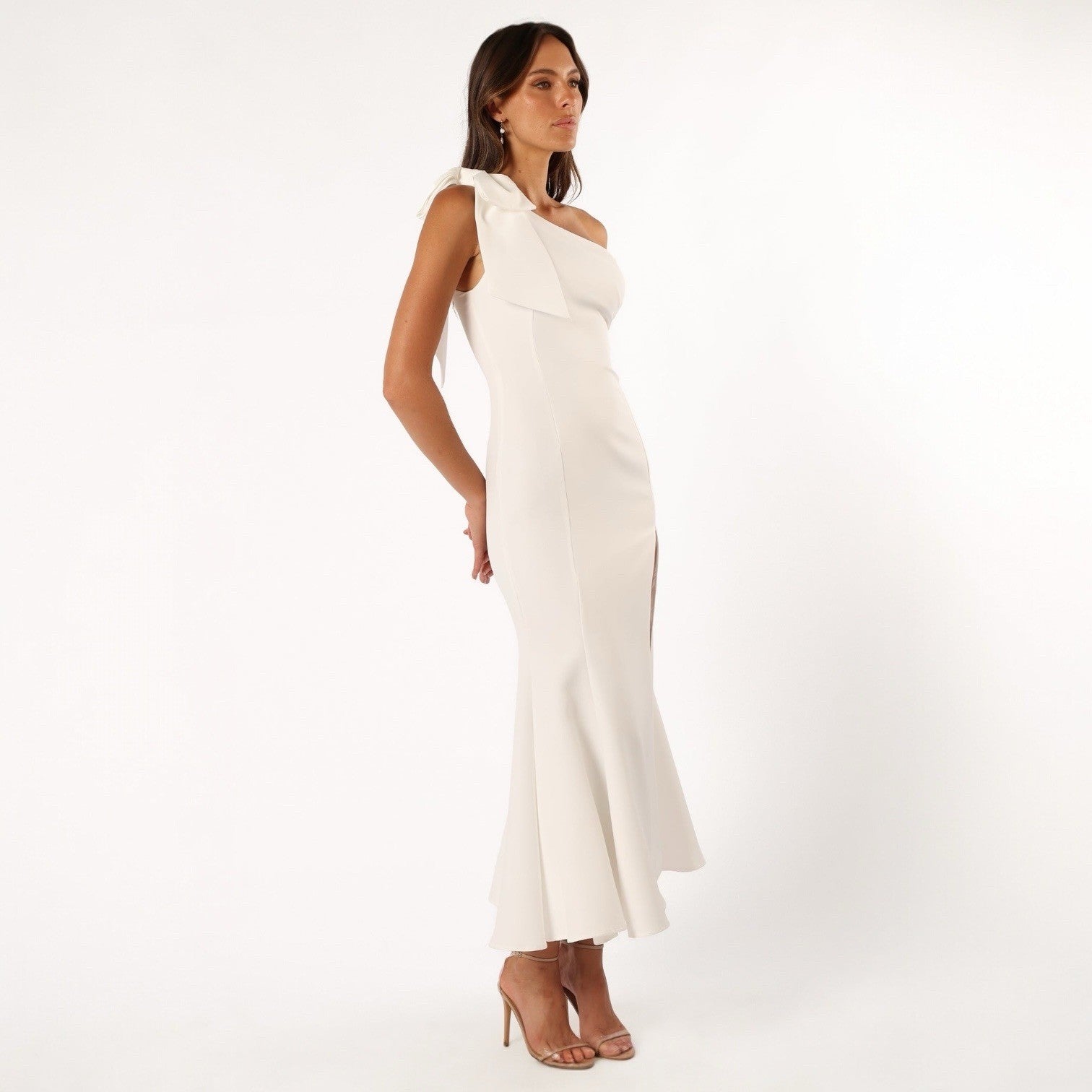 NEW Anthro / Petal & Pup White One Shoulder Midi Cocktail Dress Gown Small XS