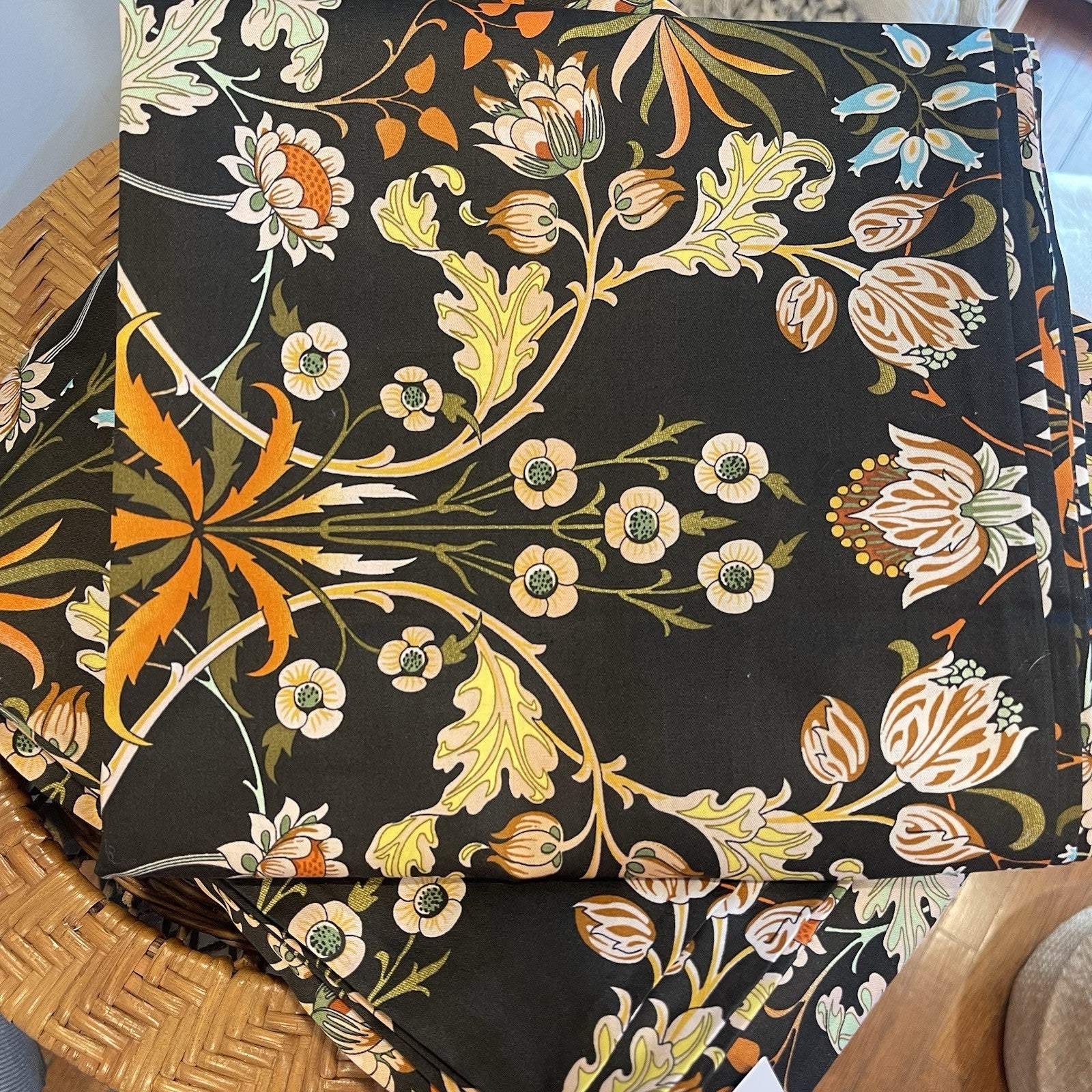 NEW Anthropologie Black Orange Floral Cotton Boho King Bedding Duvet & Sham Set