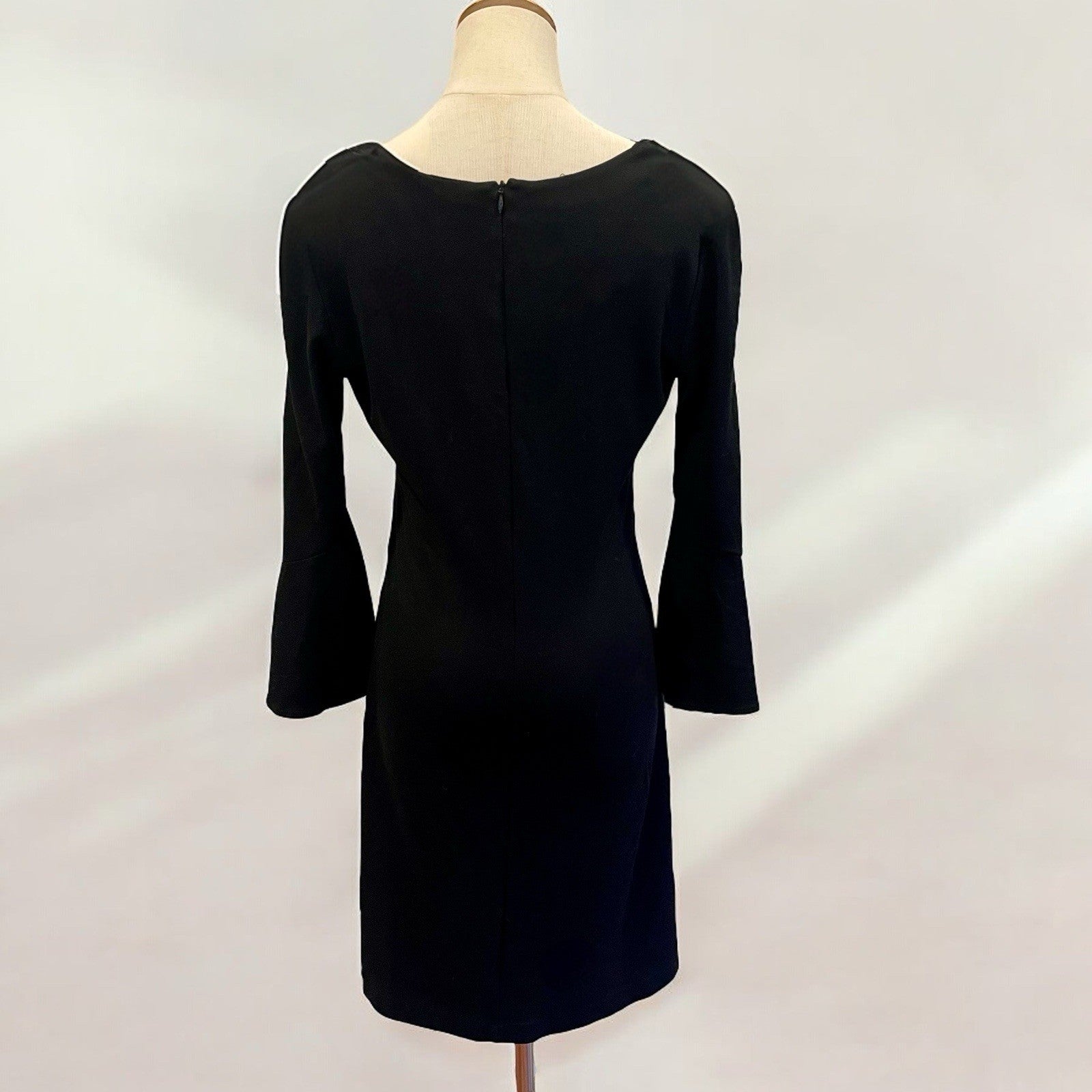 Amanda Uprichard Black Stretch Crepe Fresno Flair 3/4 Sleeve Dress Size Large