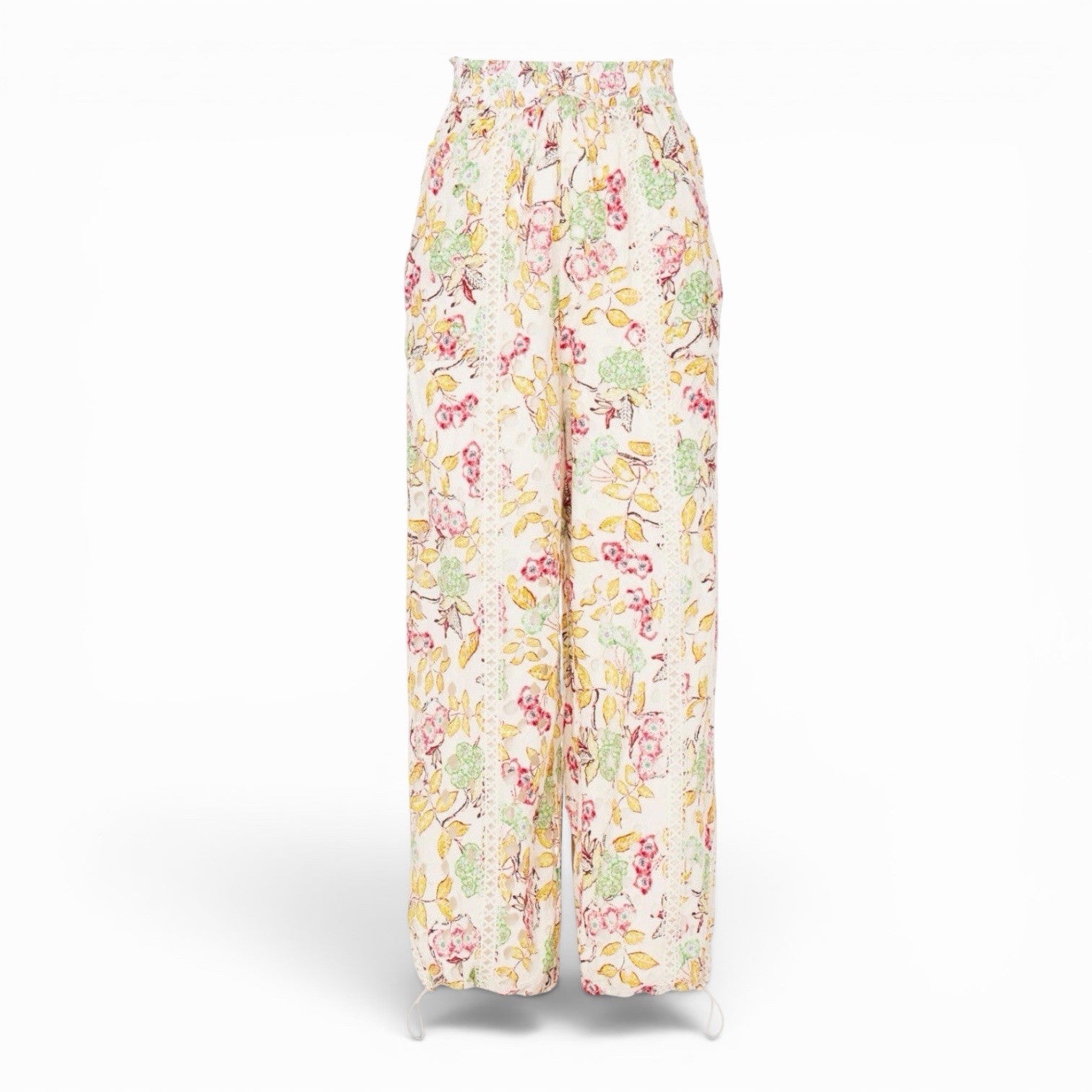 Hemant & Nandita Floral Embroidered Eyelet CottonCargo Pant Set - Size Large XL
