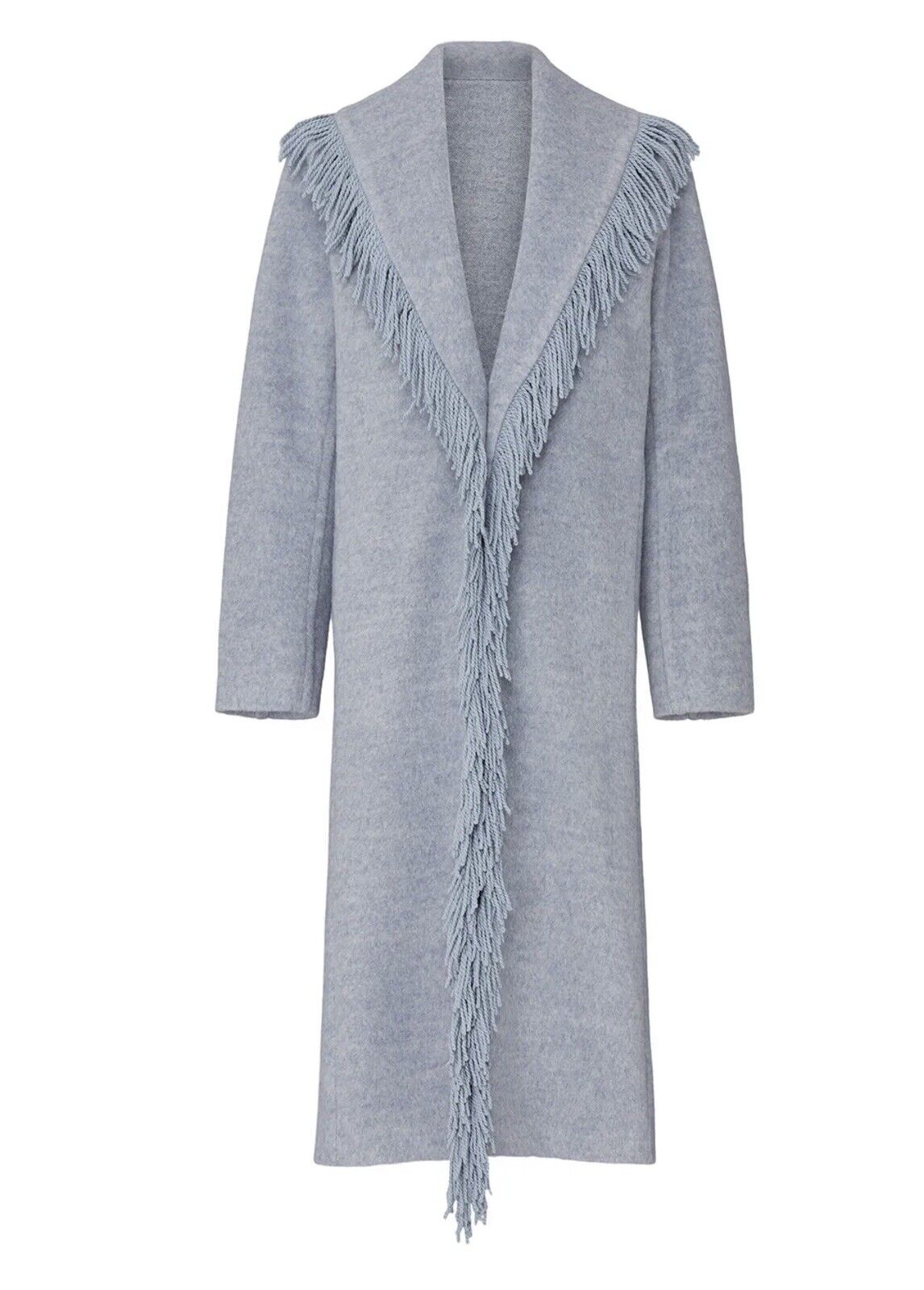 Line + Dot Linda Boho Fringe Woven Grey Pea Coat Jacket Trench - Size Large