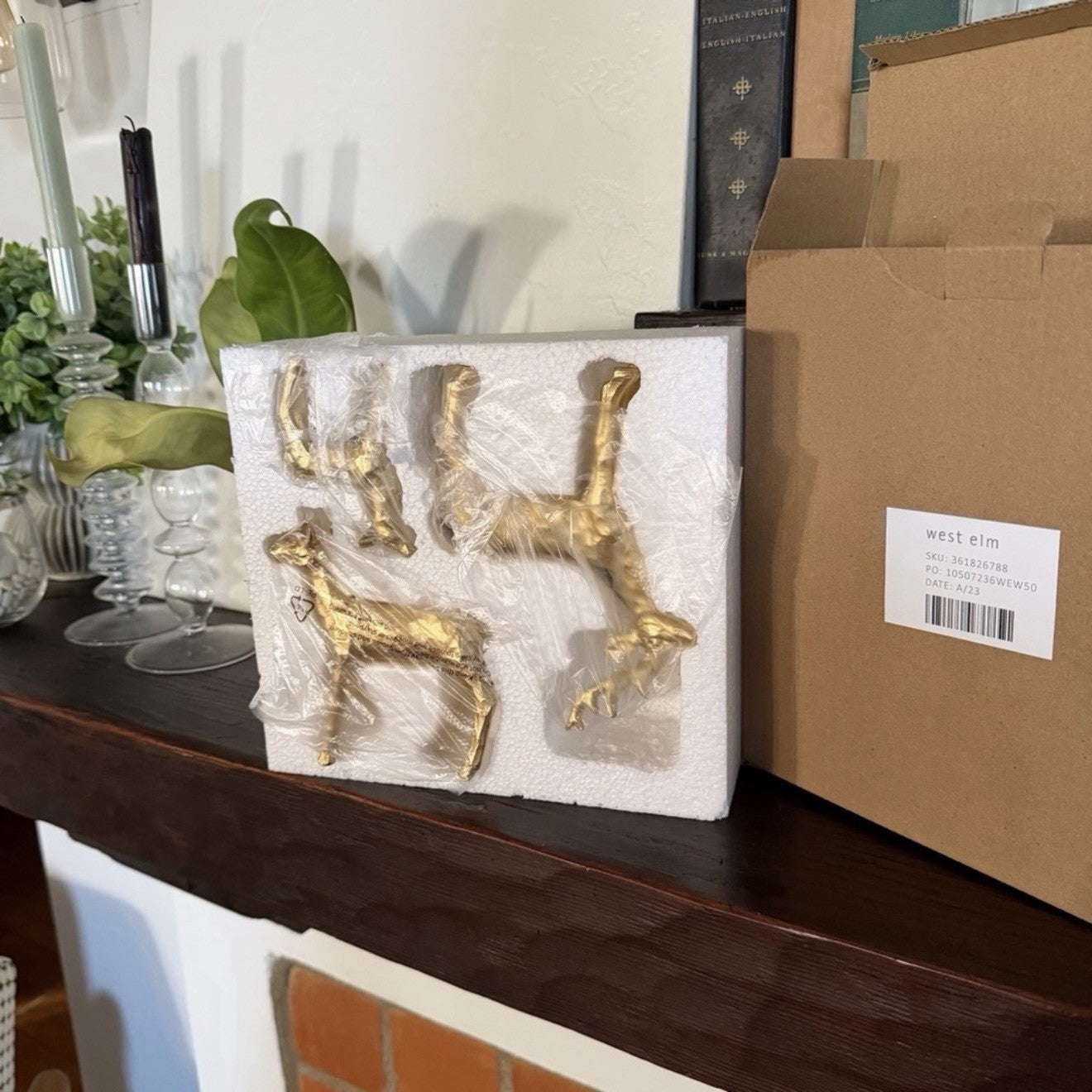 NEW West Elm Boho Geometric Gold Resin Holiday Christmas Reindeer Figures Set 3