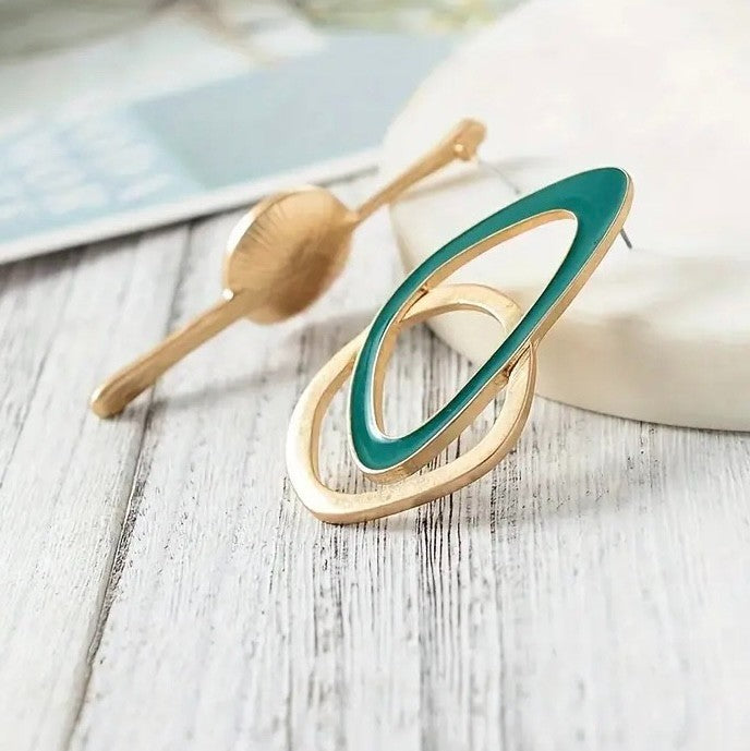 NEW Anthropologie Green Ceramic & Gold Plated Boho Mismatched Earrings Jewelry