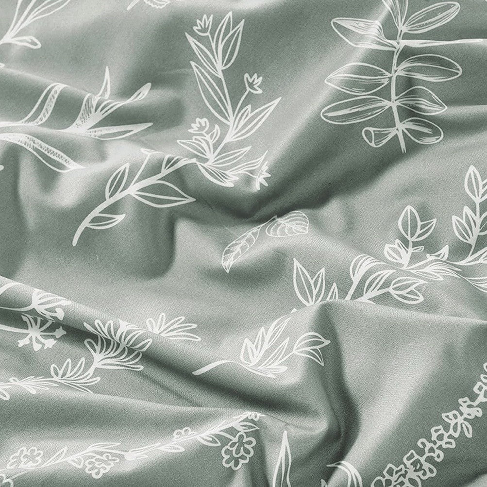 NEW Anthro Sage Green Botanical Print Boho Queen /King Bedding Duvet Sham Set