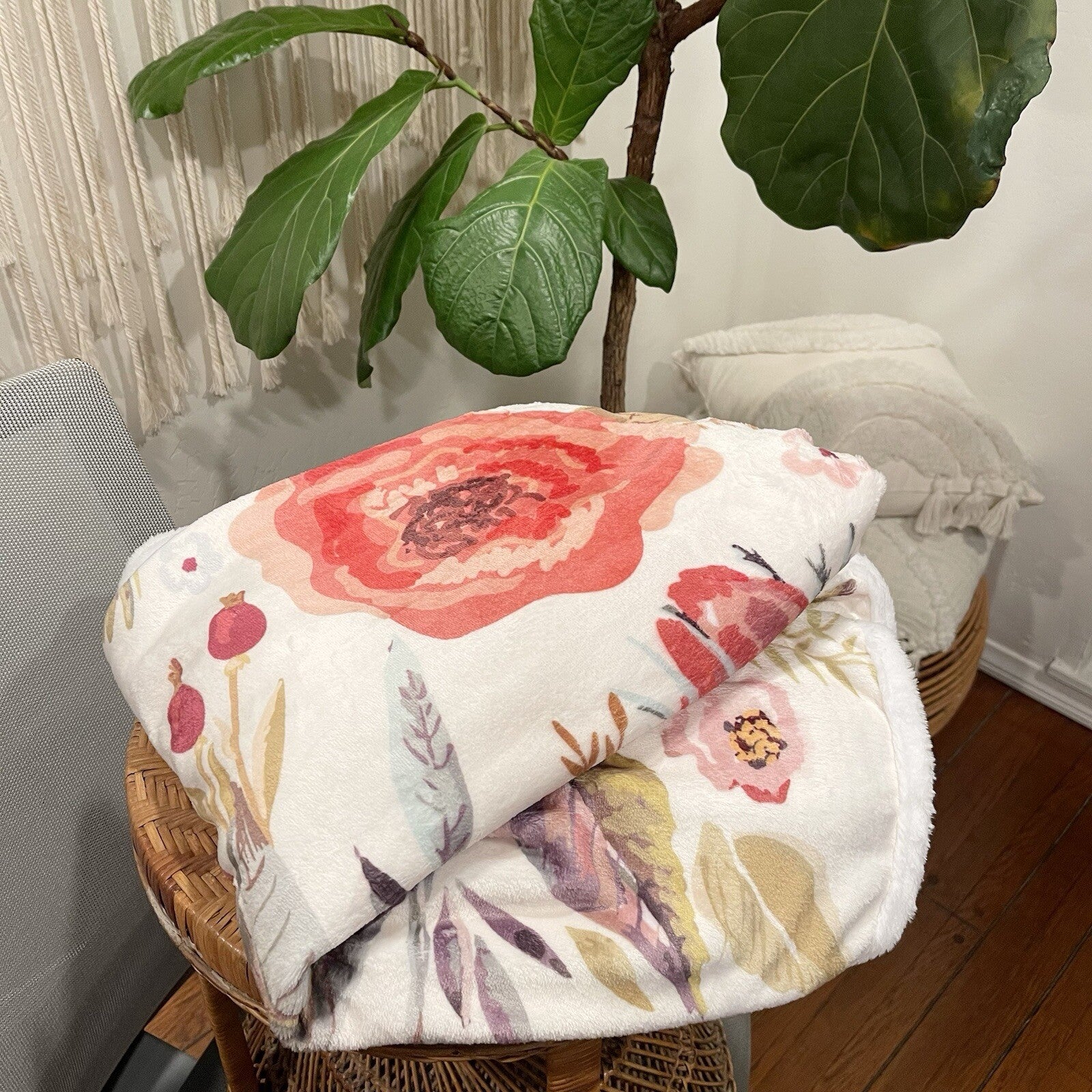 NEW Boho Floral Ultra Soft Fleece Throw Blanket Bedspread Bedding - 80" x 60"