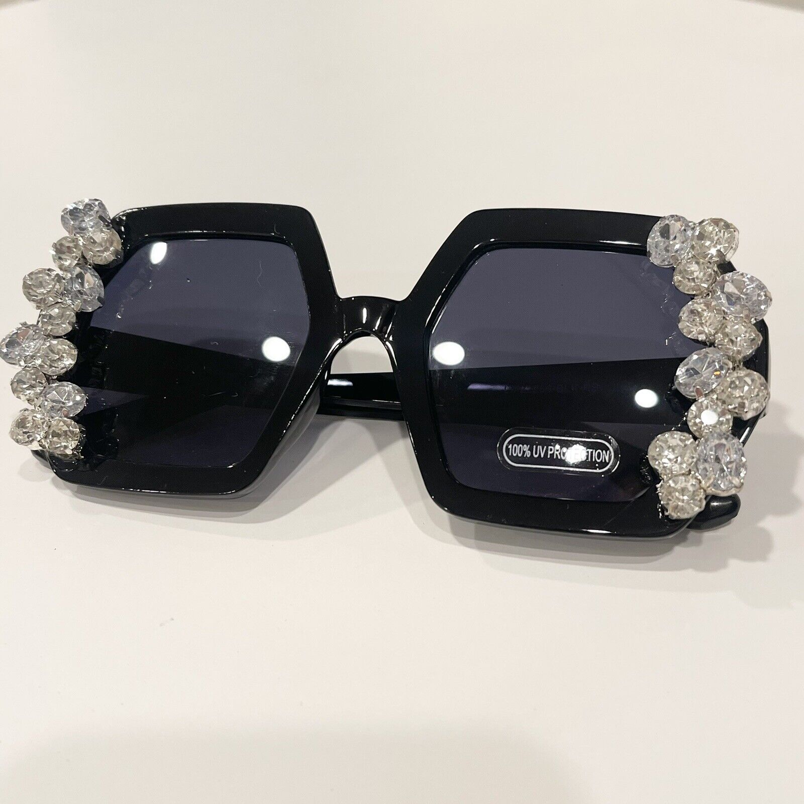 NEW Free People Black Oversized Bedazzled Rhinestone Tinted Square Sunglasses