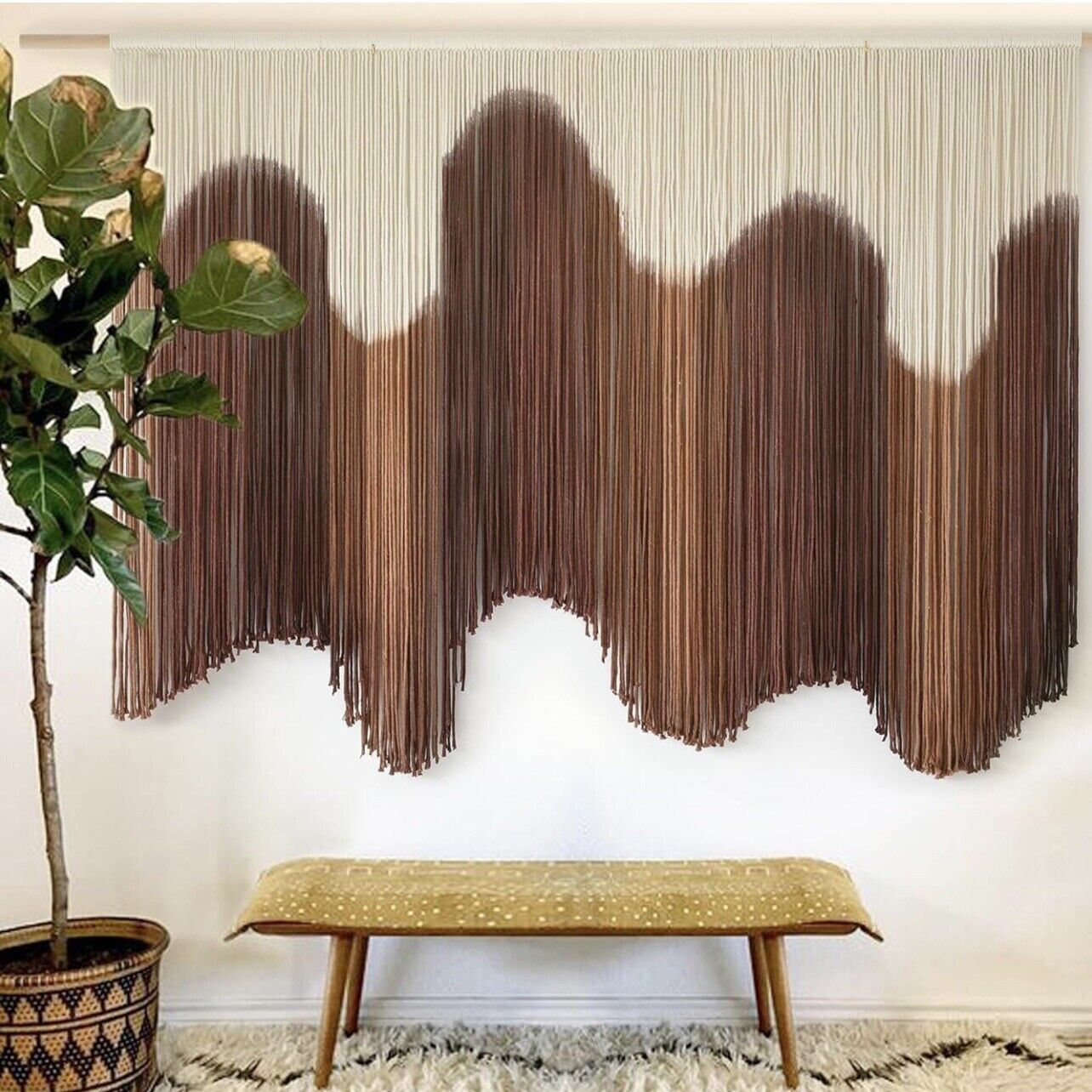 Anthropologie Large XL Boho Tapestry Macrame Woven Dyed Yarn Wall Hanging - 58"