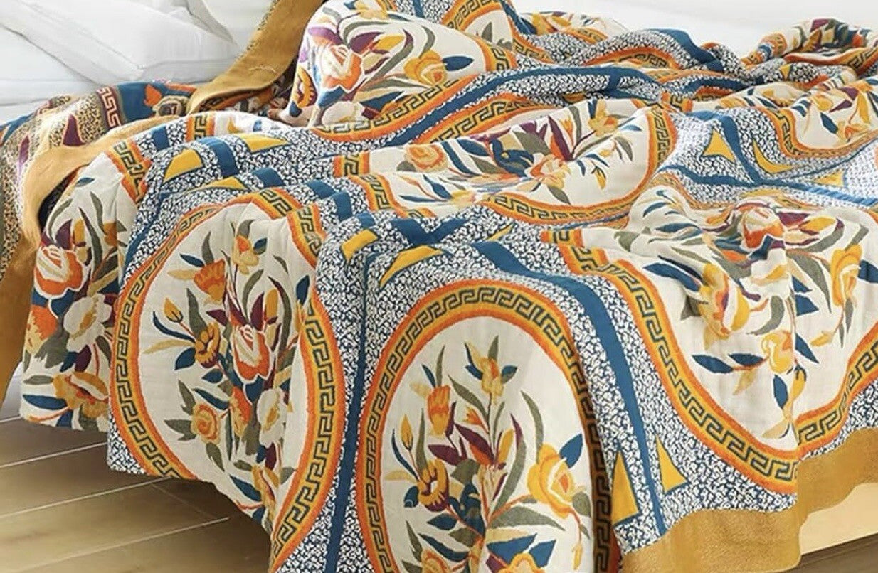 NEW Anthro XL Floral Boho Floral Bedding Blanket Bedspread Quilt - 80" x 90"