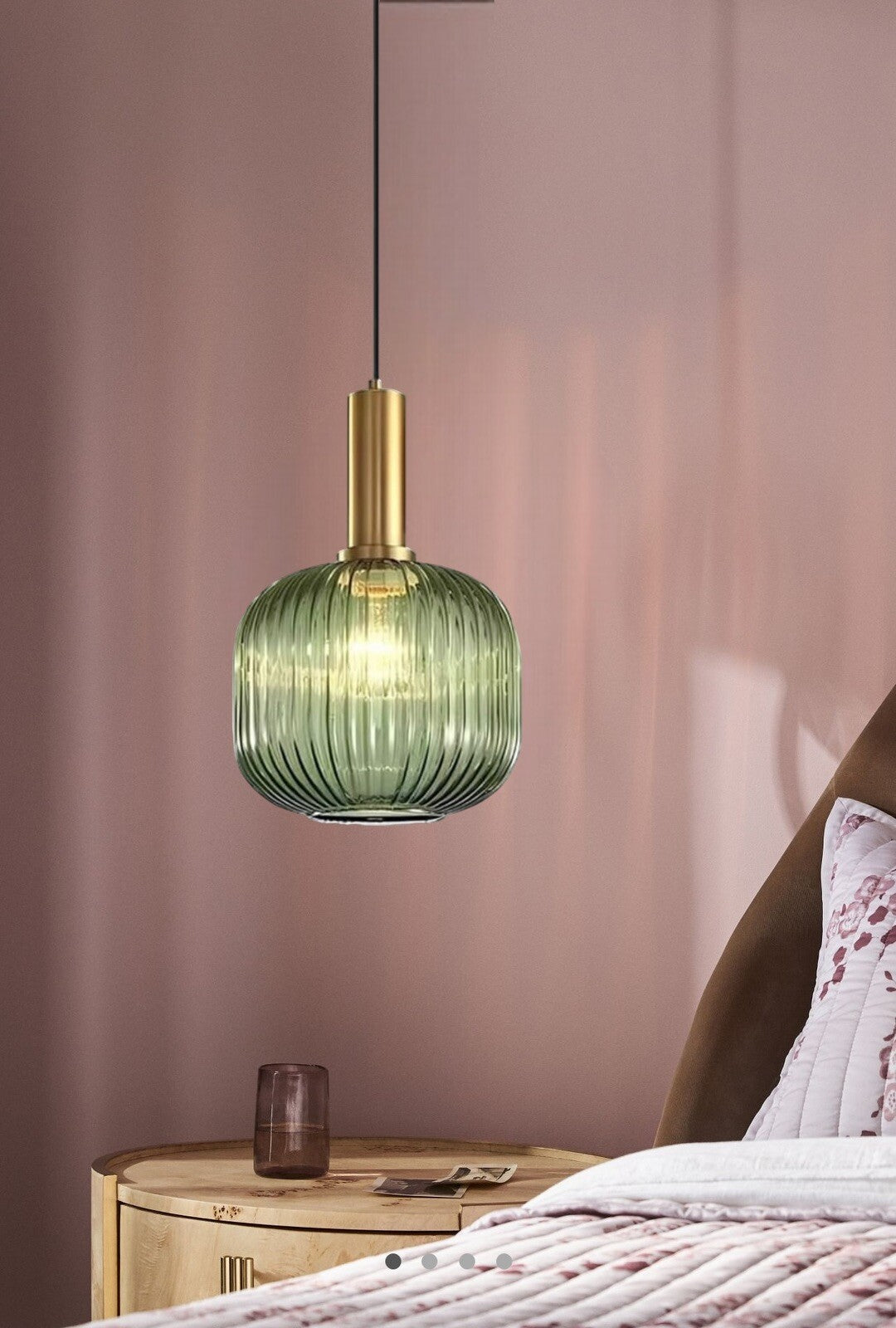 NEW West Elm Vintage Retro Green Glass Globe Hanging Gold Pendant Light Fixture