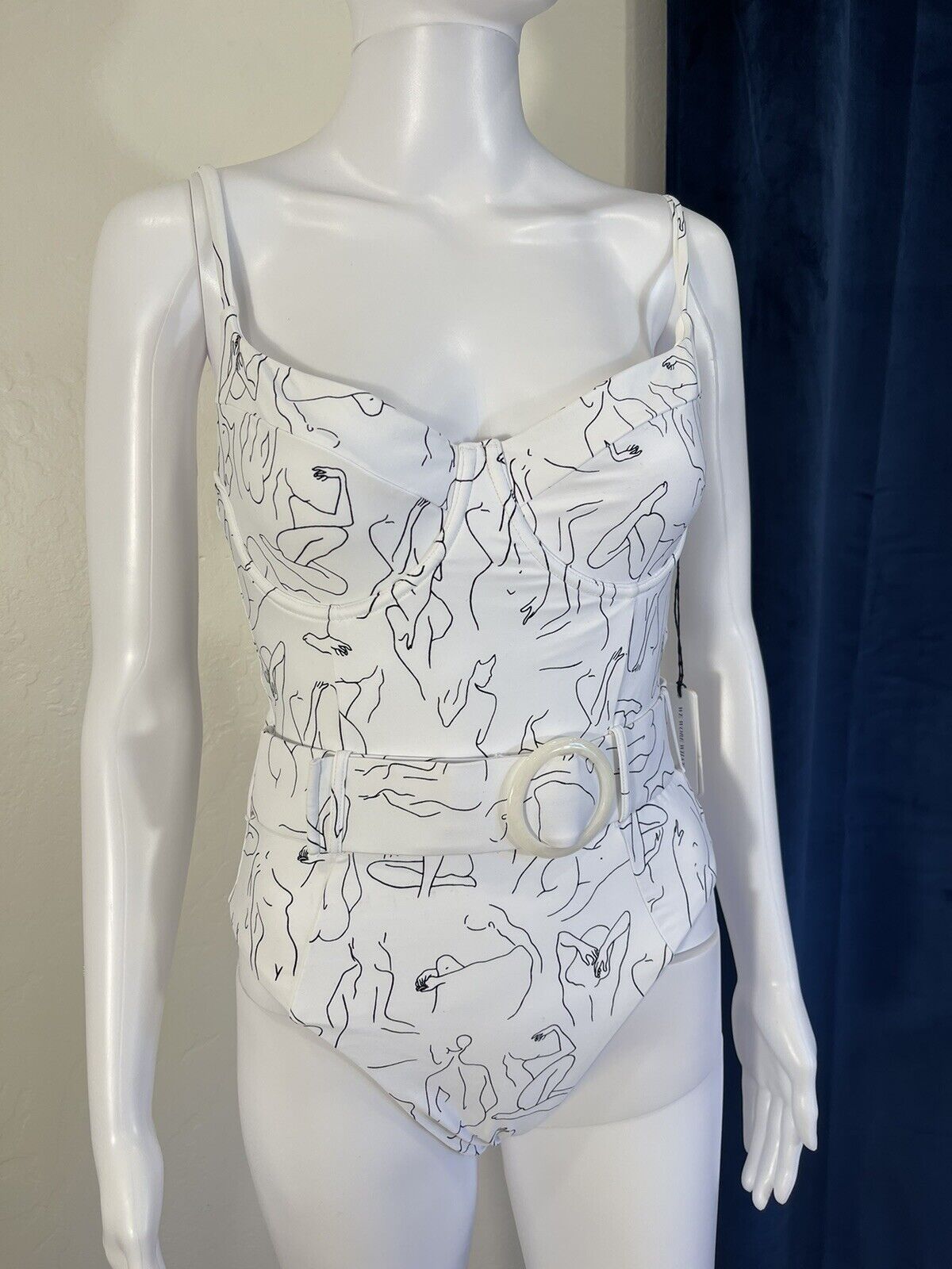 New Free People / WeWoreWhat | White Abstract Graphic One Piece Swimsuit - Large