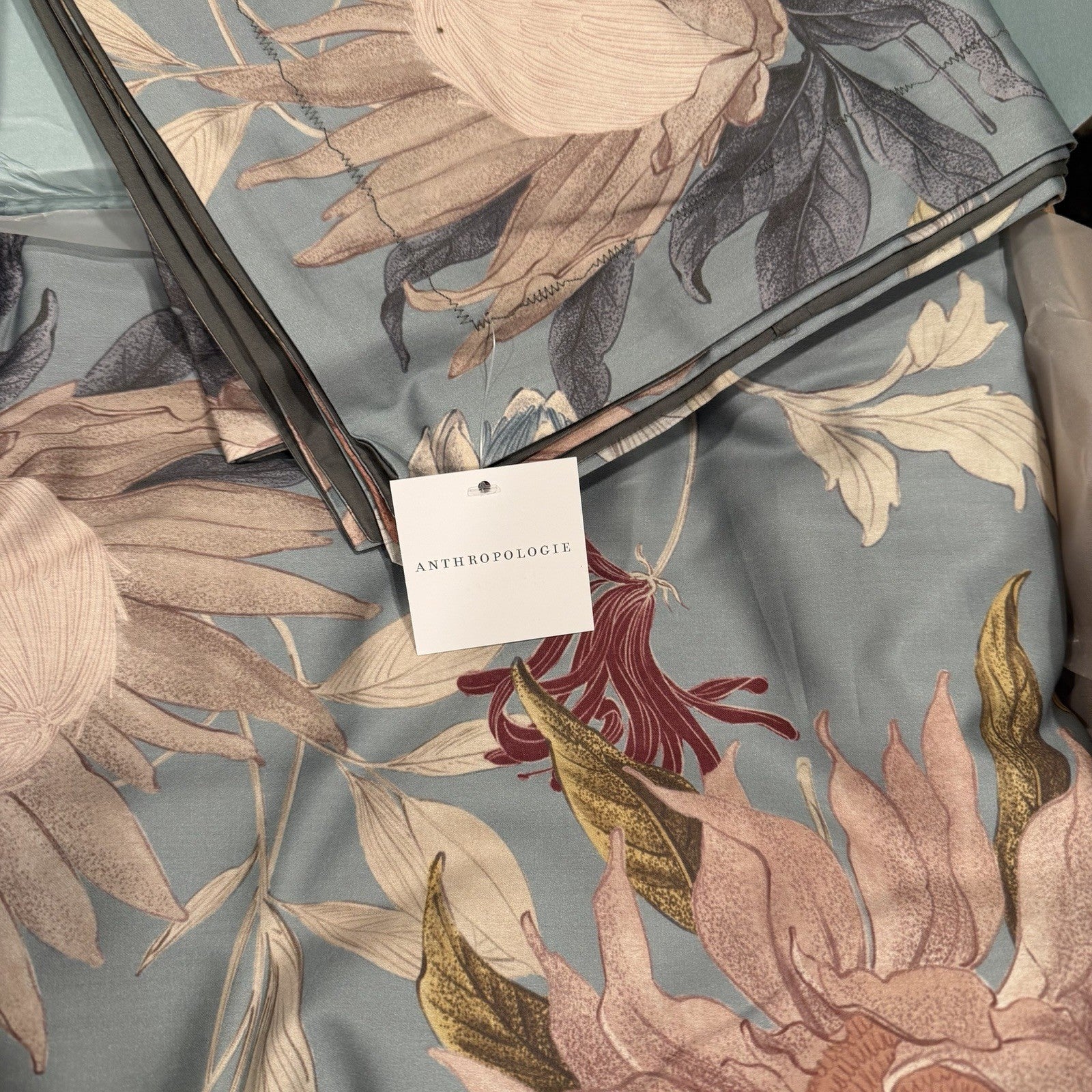 NEW Anthro Blue Floral Multicolor Full Queen King Cotton Bedding Duvet Sham Set