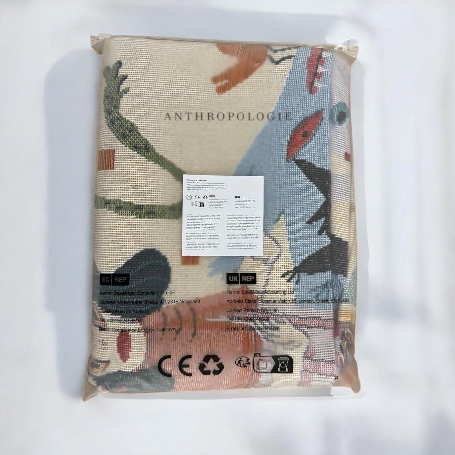 NEW Anthro XL Boho Bird Orange Blue Throw Blanket Bedspread Quilt 80" x 90"