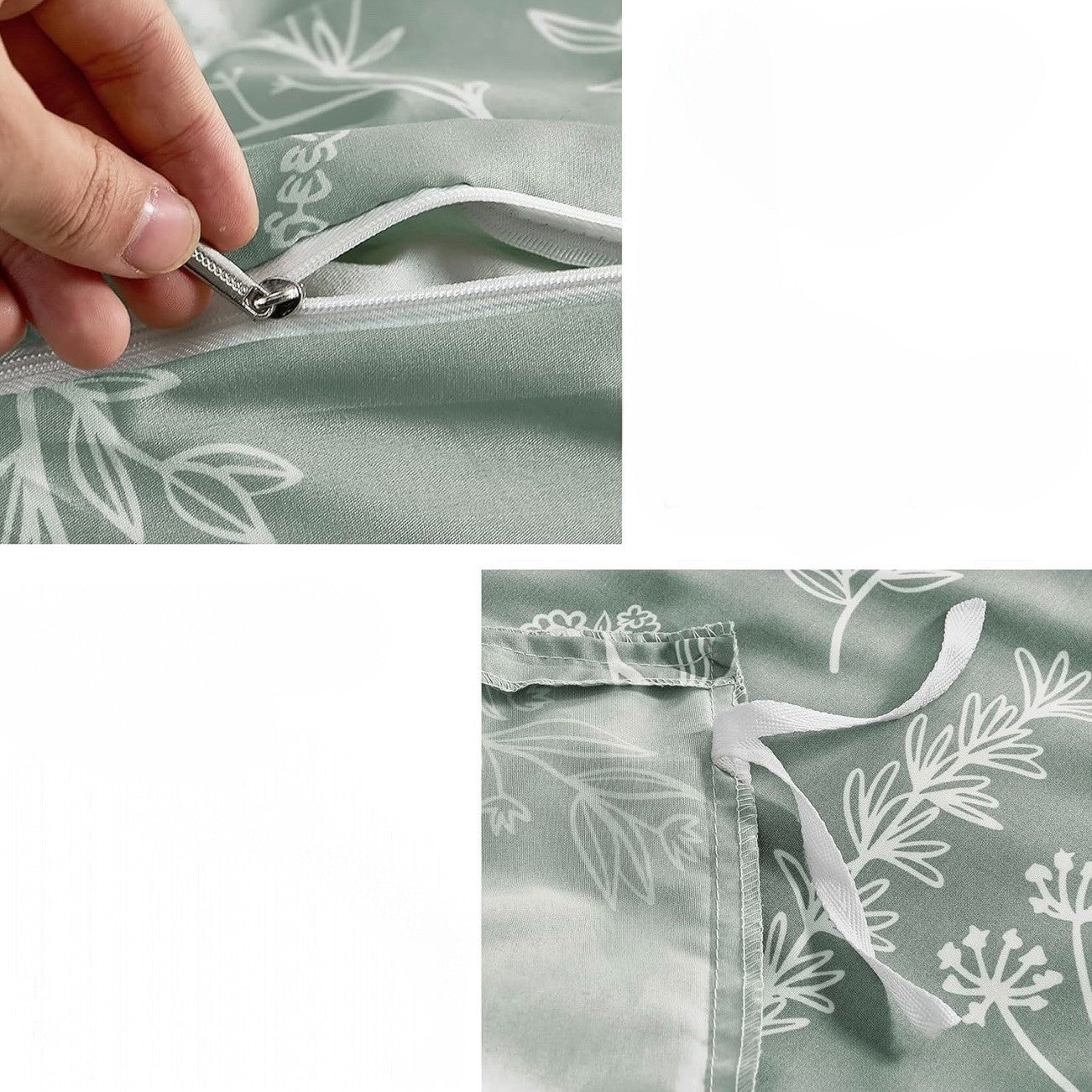 NEW Anthro Sage Green Botanical Print Boho Queen /King Bedding Duvet Sham Set