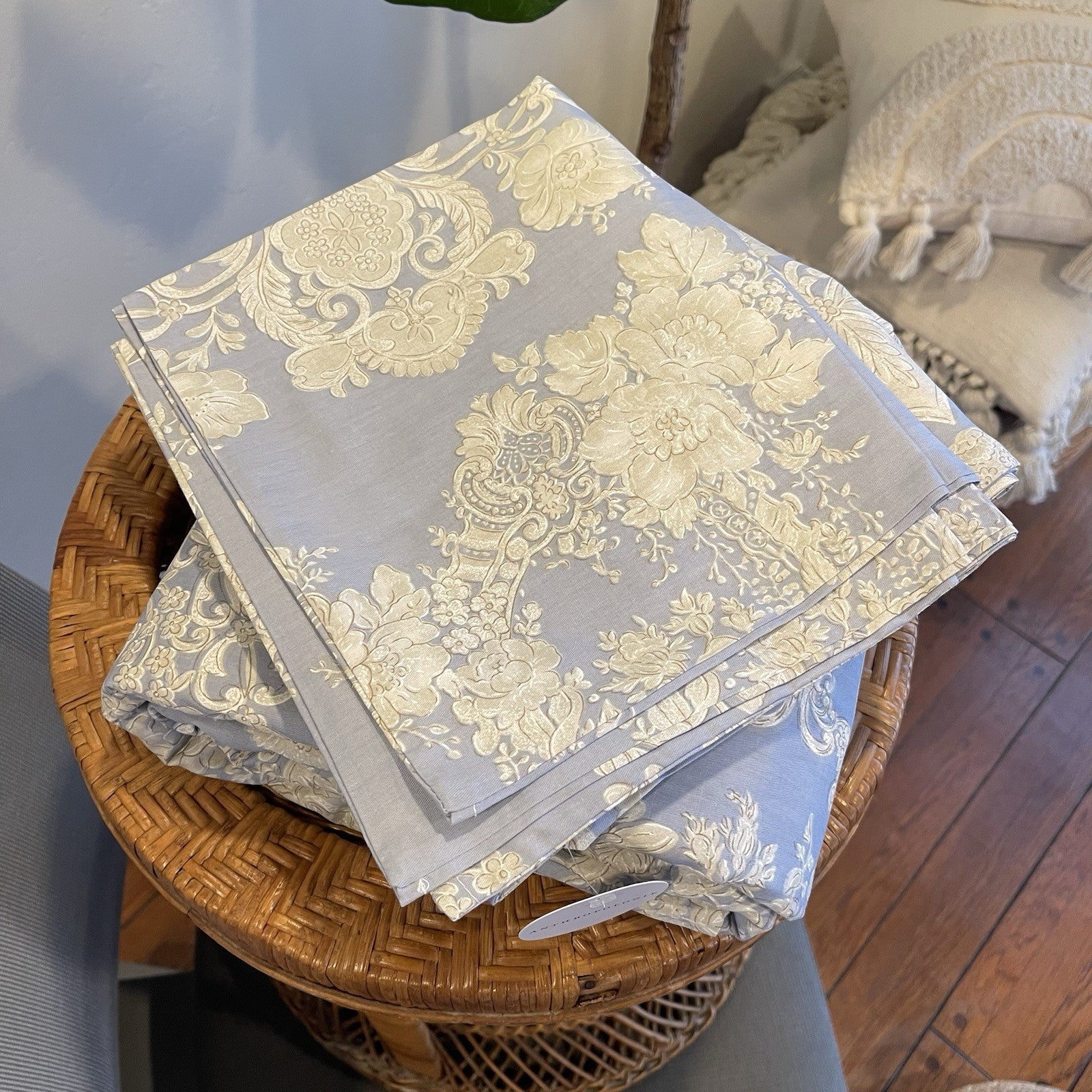 NEW Anthropologie Blue Damask Lux 100% Cotton Boho Queen Bedding Duvet Sham Set
