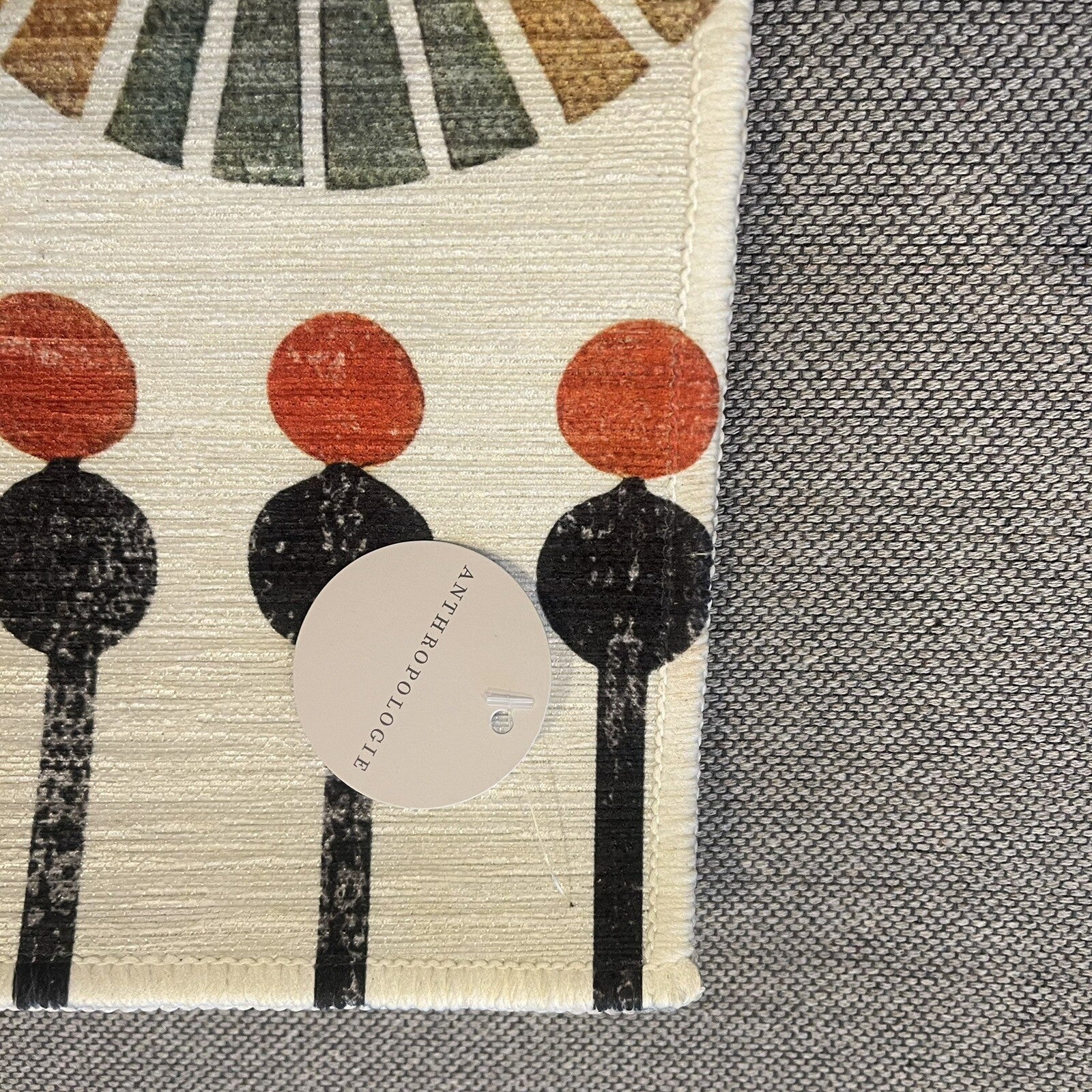 NEW Anthropologie Cream Boho Retro Floral Geometric Area Rug Carpet 5'7" x 4'