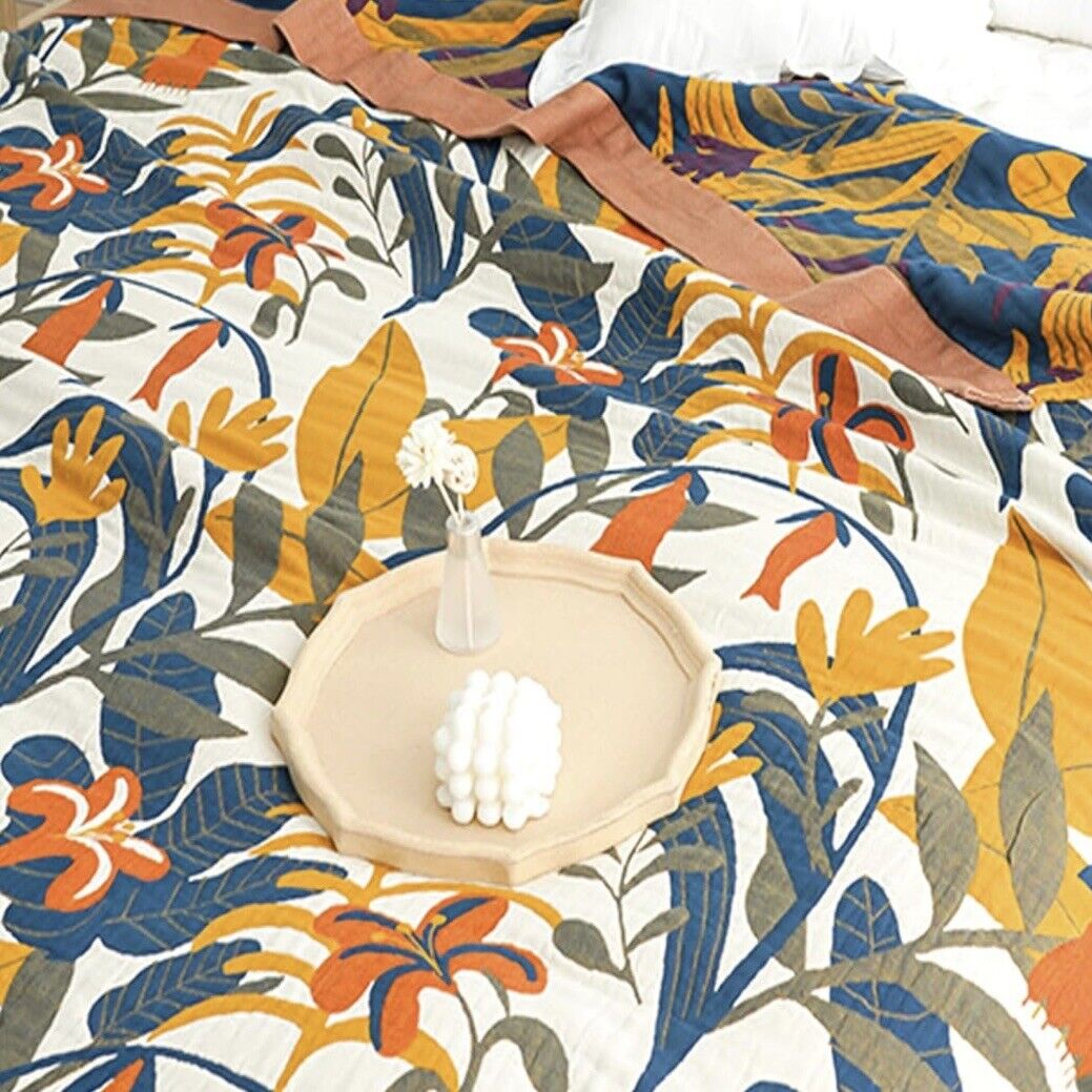NEW Anthropologie Queen Boho Floral Reversible Blanket Bedspread Quilt 98" x 92"