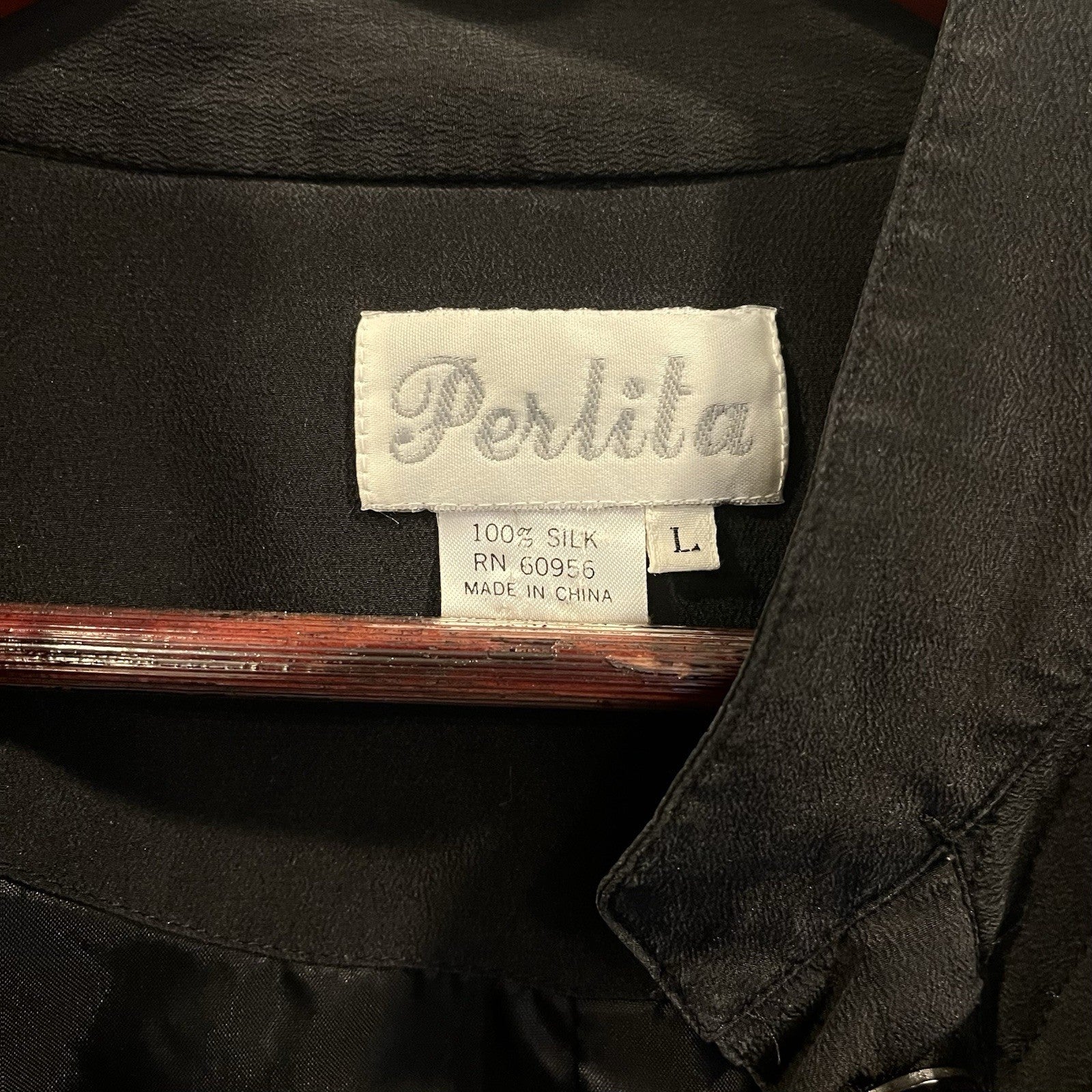 Vintage Black Perlita Pleated Silk Triangle Embroidered Bomber Jacket Coat Large