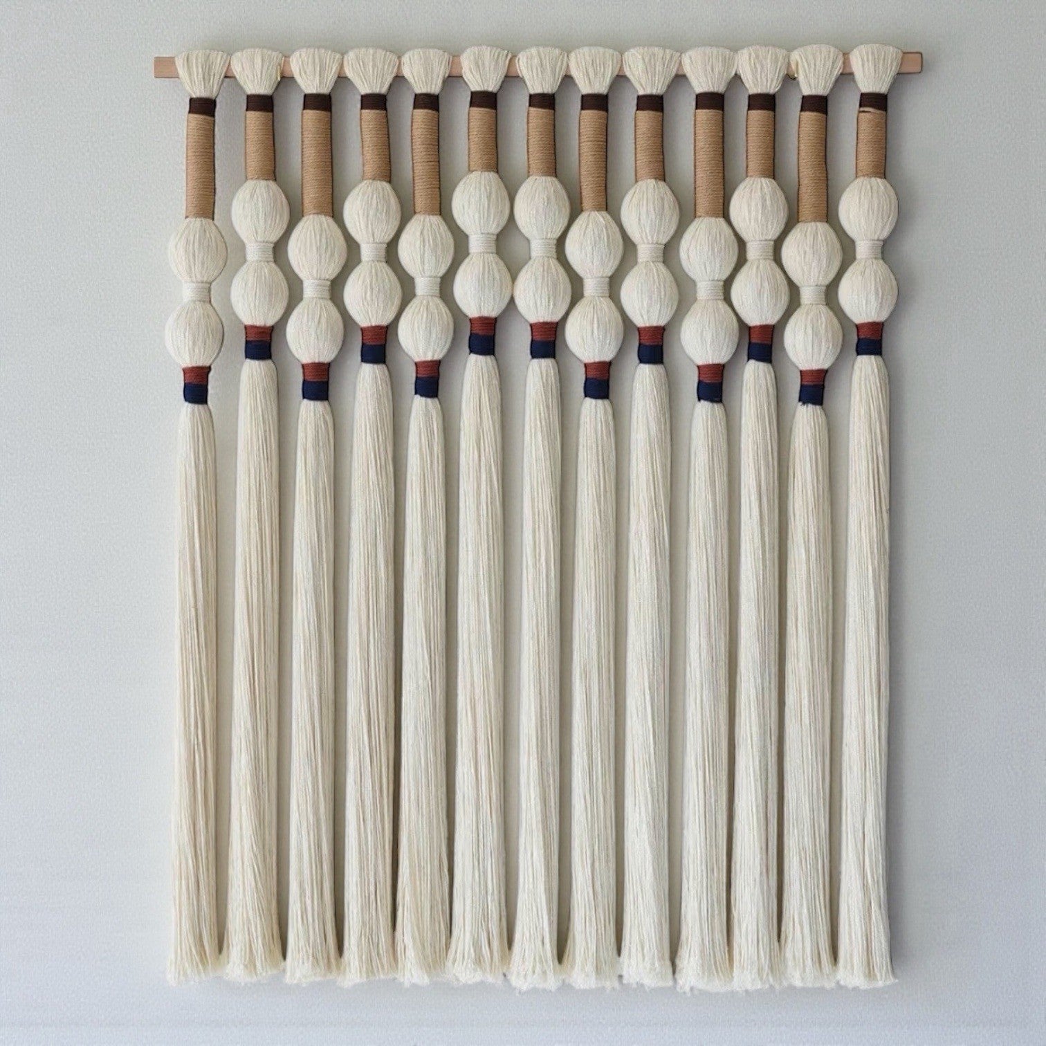 NEW Anthropologie XL Boho White Ball Tassel Tapestry Woven Wall Hanging - 33"