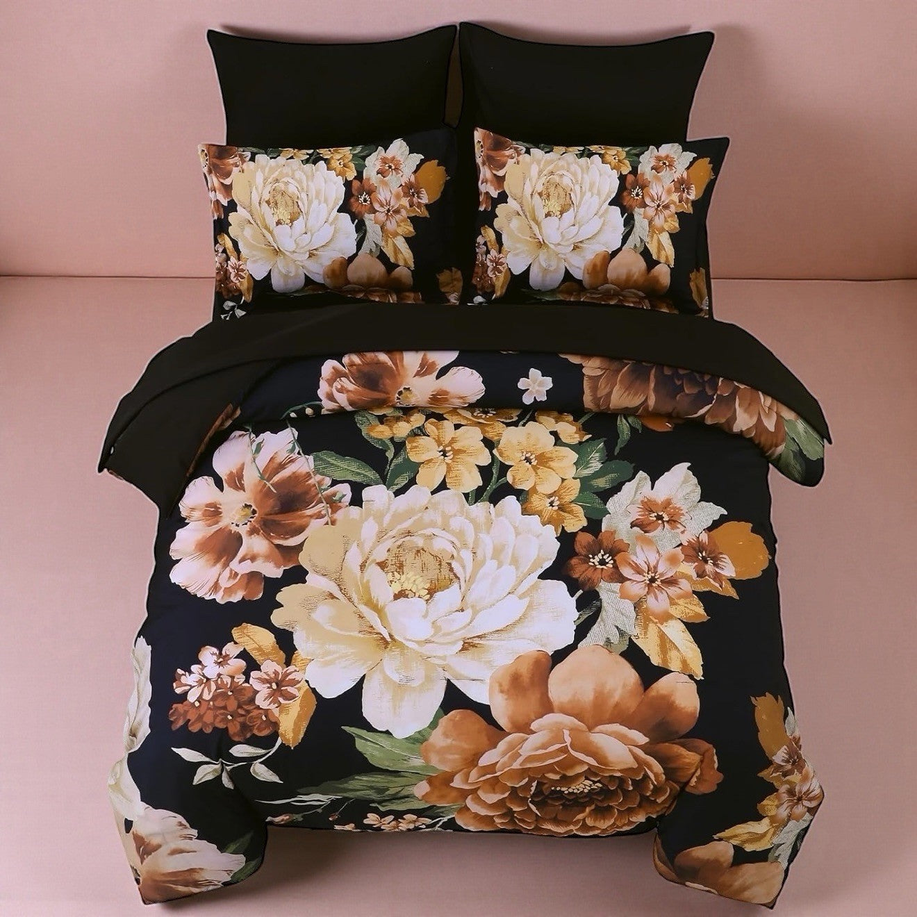 NEW Anthro 7 Piece Black Floral Boho Queen / King Bedding Comforter & Sham Set