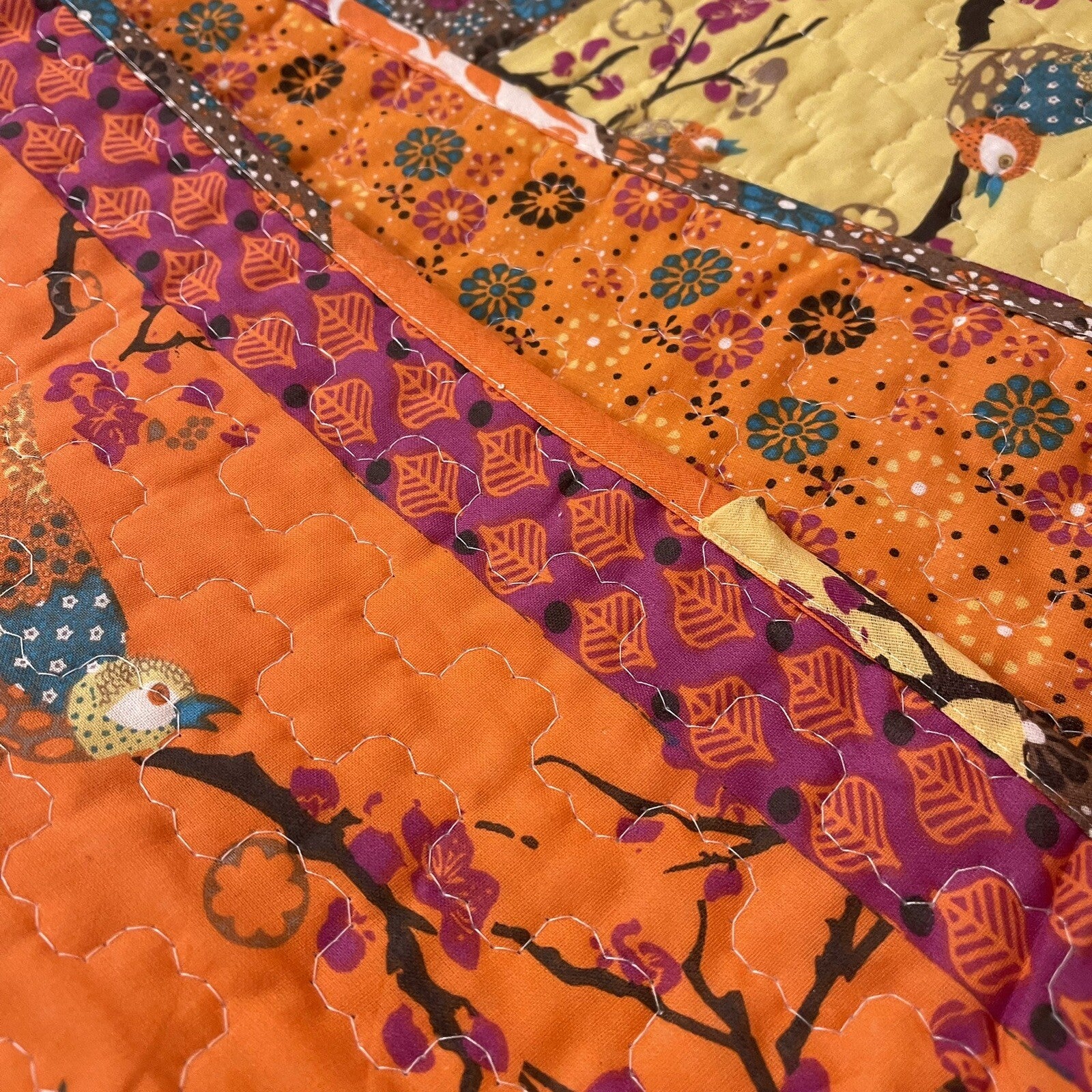 NEW Boho Orange Retro Bird Floral Throw Blanket Bedspread Bedding Quilt 50 x 60