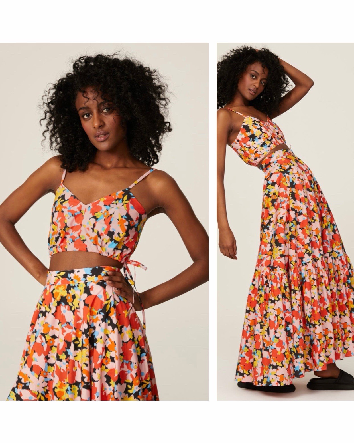 Plan C Orange Boho Floral Crop Top & Matching Maxi Skirt Set Size Large 10 / 12
