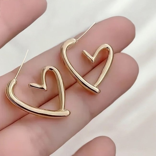 NEW Free People Large Gold Plated Boho Heart Abstract Hoop Earrings Jewelry