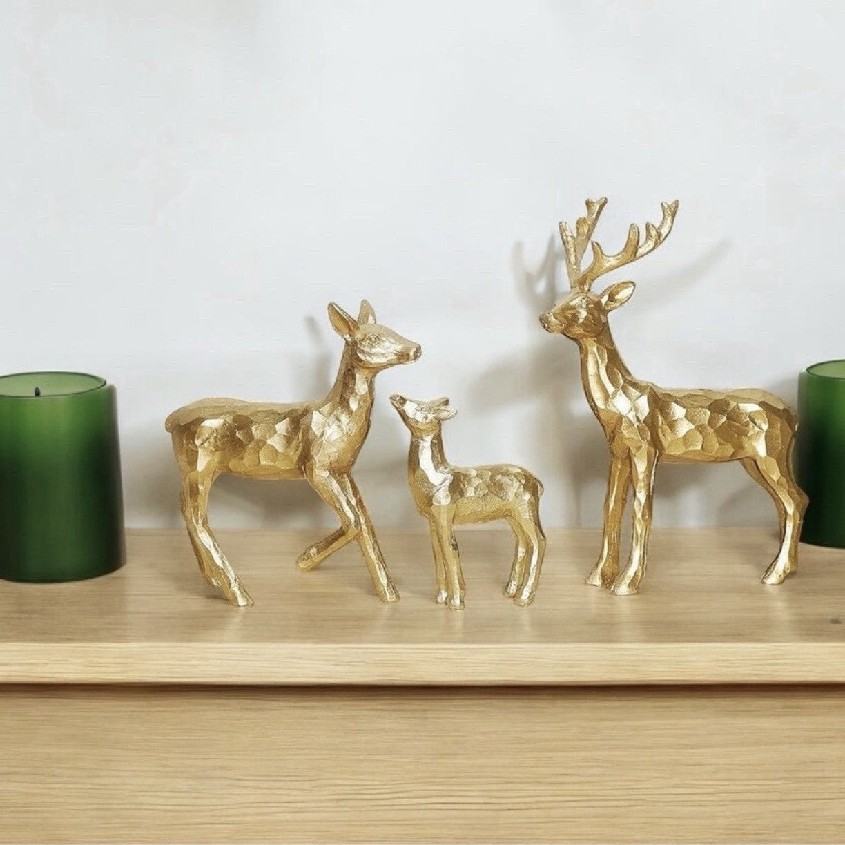 NEW West Elm Boho Geometric Gold Resin Holiday Christmas Reindeer Figures Set 3