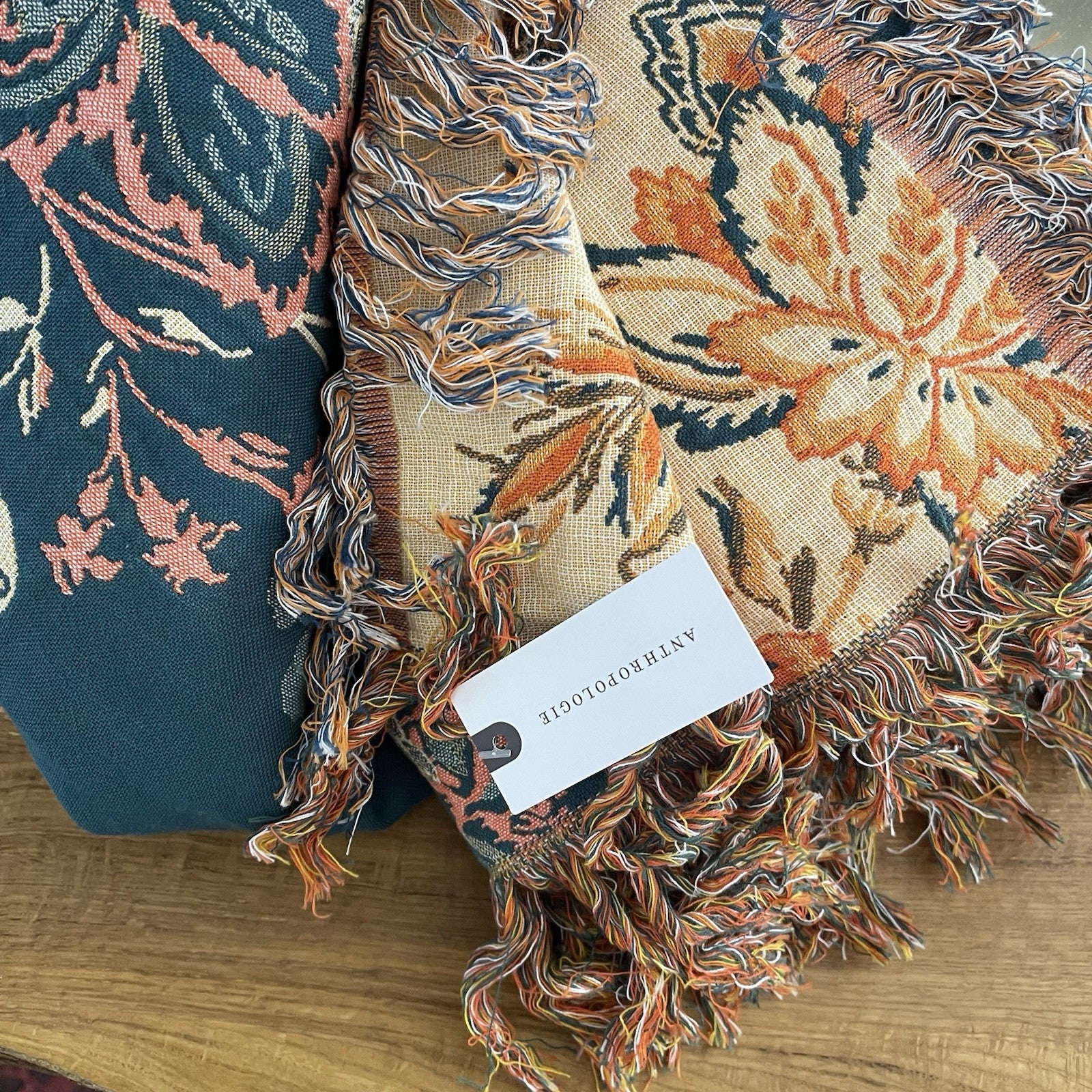 NEW Anthropologie Boho Floral Orange Teal Throw Blanket Bedspread Quilt 80 x 90