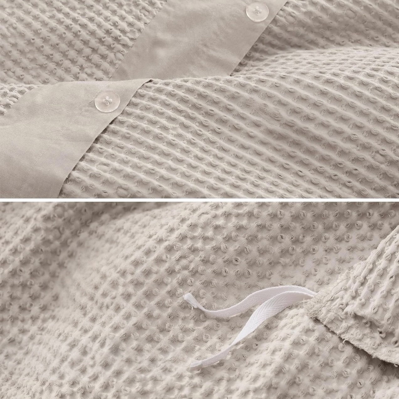 NEW West Elm Beige Waffle Weave Queen King 100% Cotton Bedding Duvet & Sham Set
