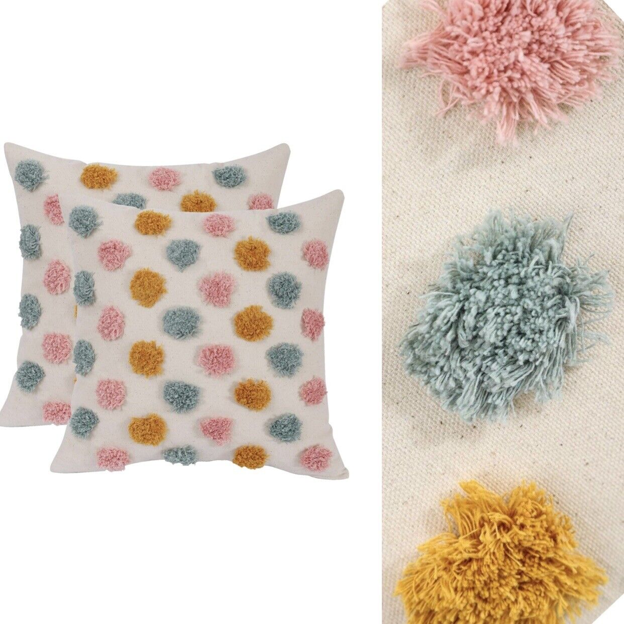 NEW Anthropologie (Set 2) Boho Tassel Pom Pom Throw Pillow Case Sham 18" x 18"