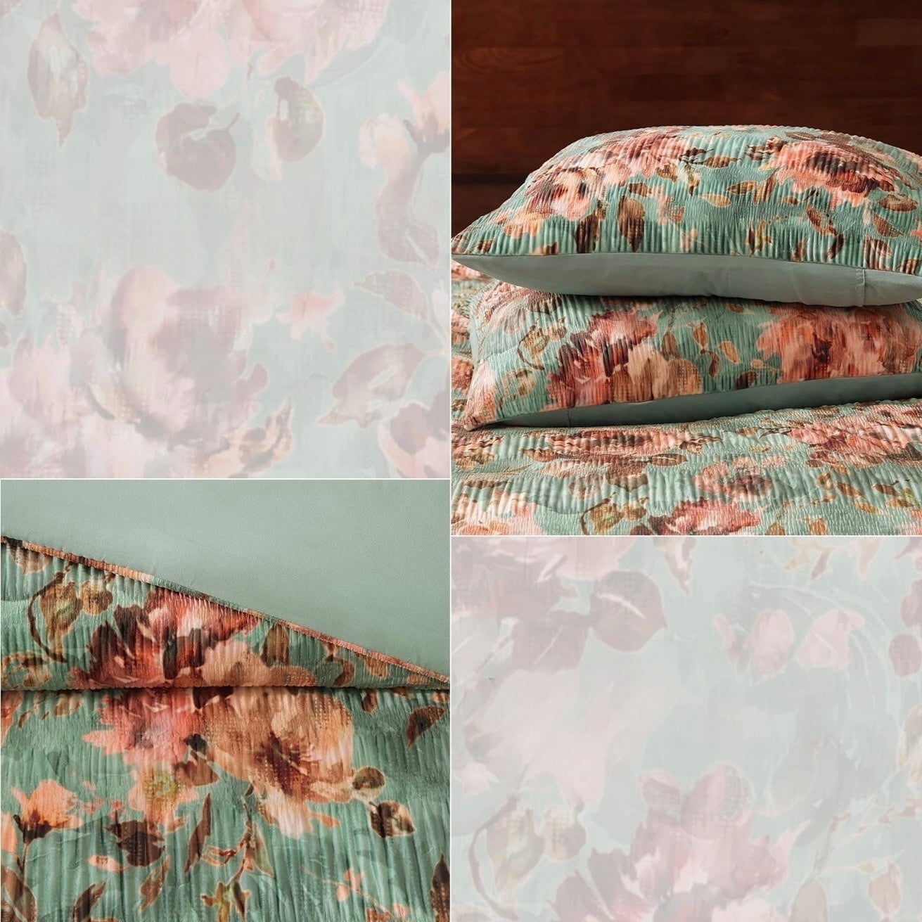 NEW Anthro 7 Piece Green Velvet Boho Queen / King Bedding Comforter & Sham Set