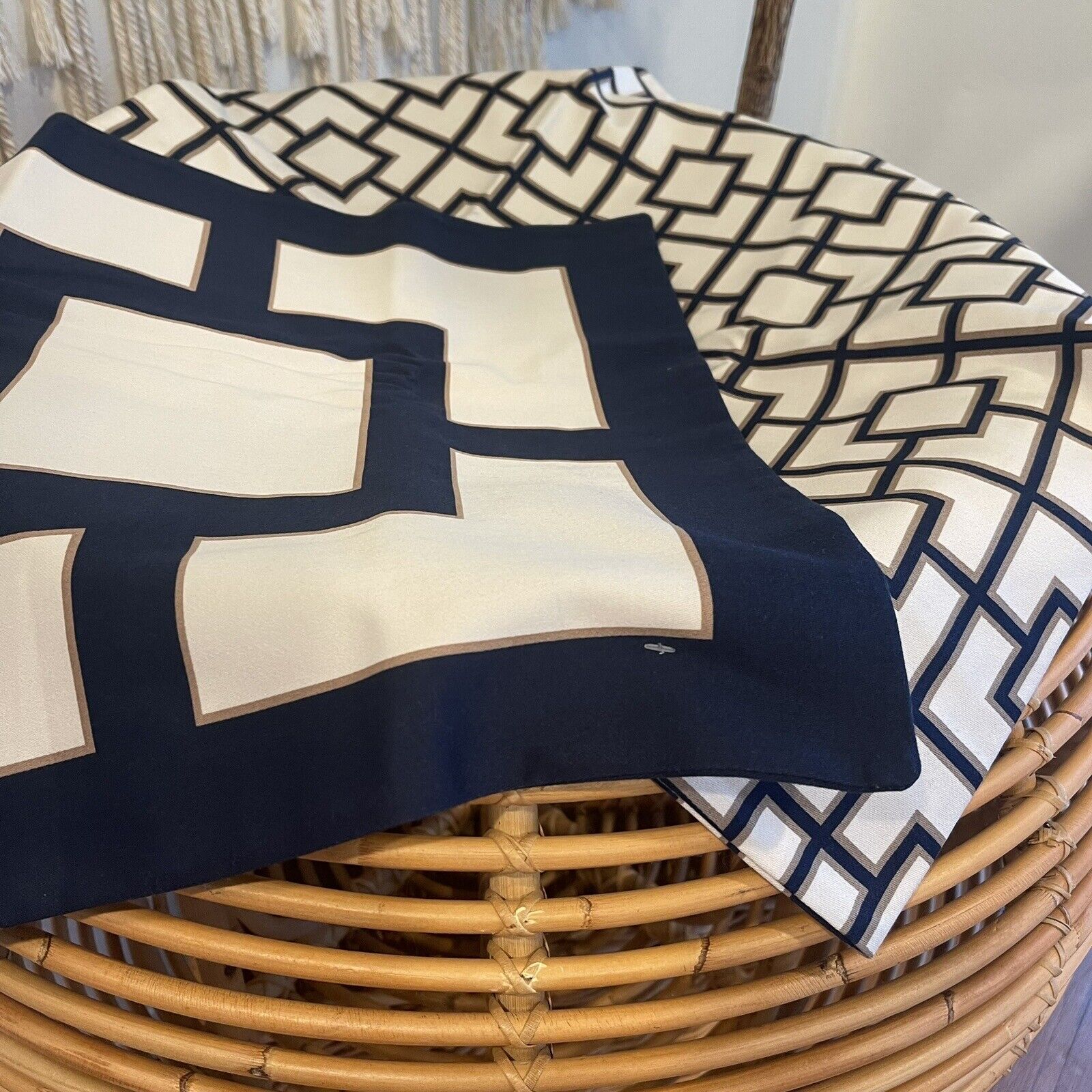 New Anthropologie (Set 2) Navy Blue Satin Throw Pillow Cover Case Sham 20 x 20