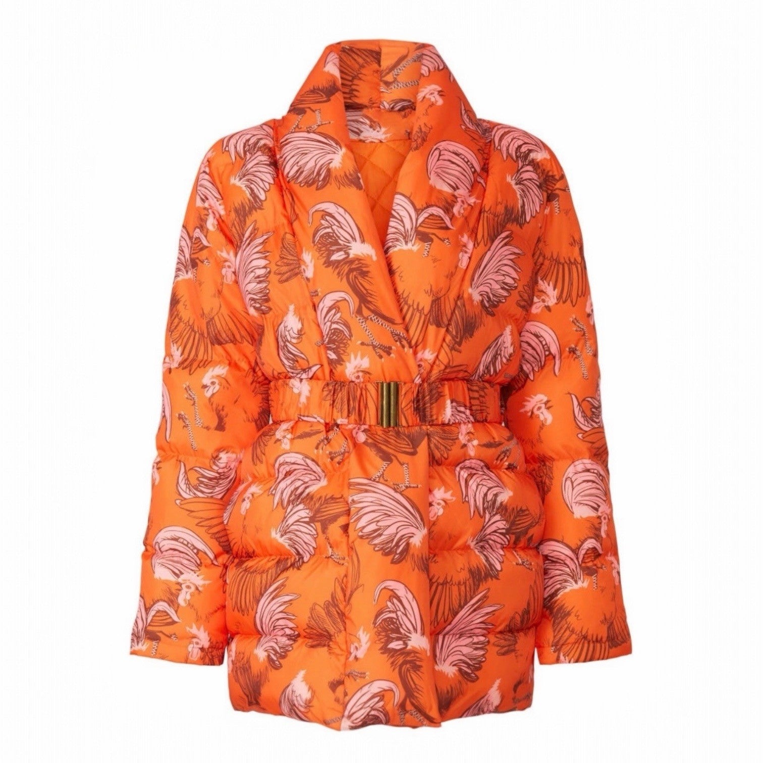 Rachel Antonoff Orange Floral Toni Printed Puffer Coat Ski Jacket - Large / XL