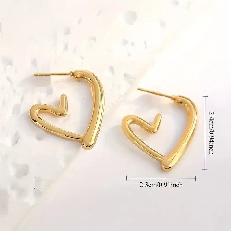 NEW Free People Large Gold Plated Boho Heart Abstract Hoop Earrings Jewelry